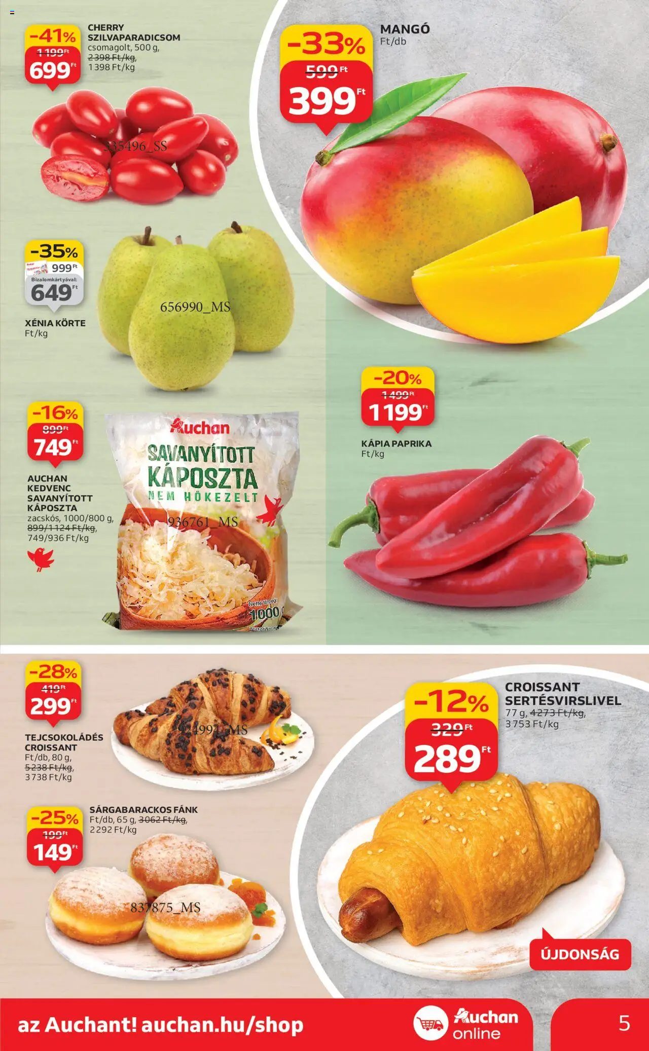 Auchan akciós ujság - amely érvényes a következő dátumtól: 24.10.2025 | Oldal: 5 | Termékek: Körte, Fánk, Kápia paprika, Mangó