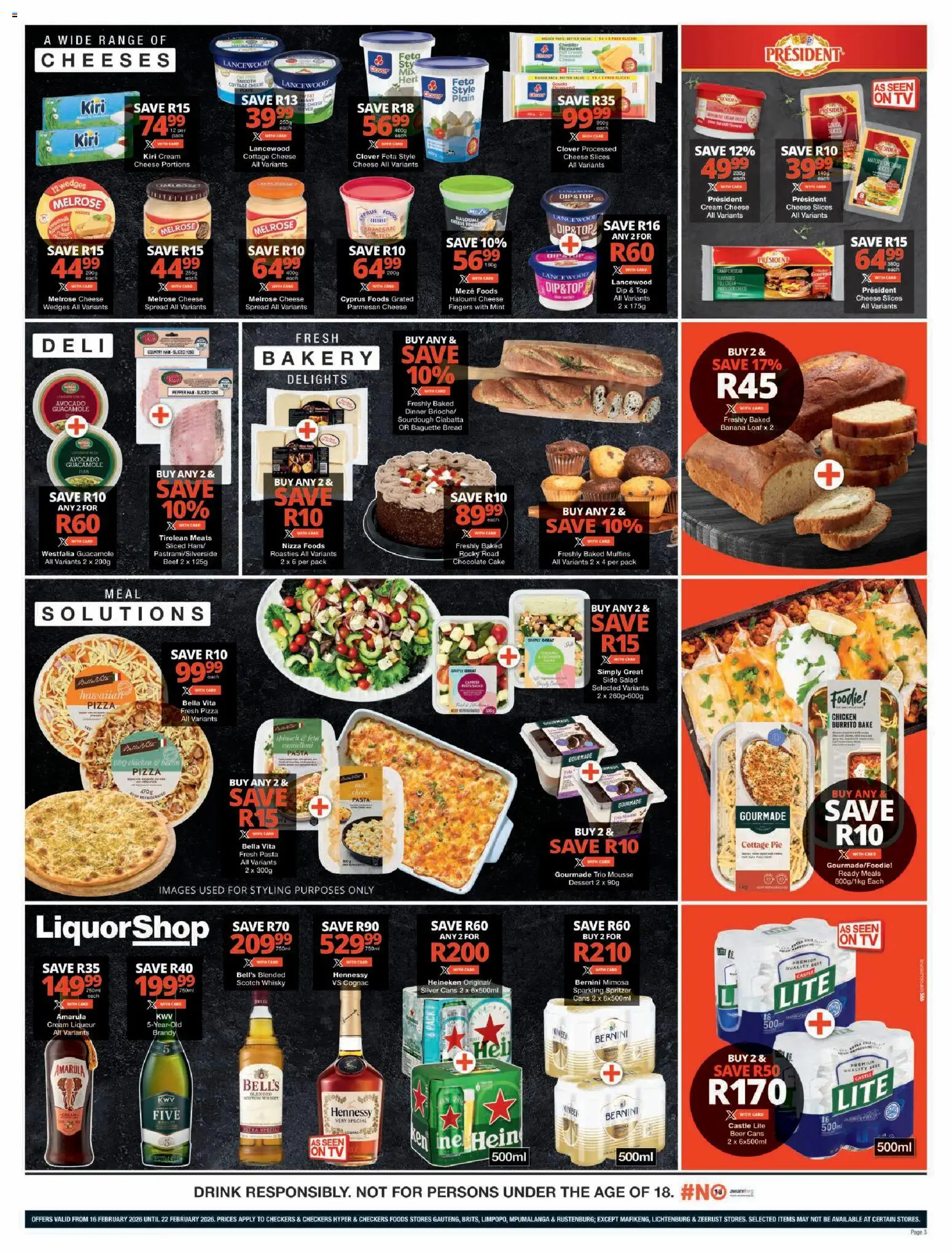 New Checkers catalogue – valid from 16.02.2026 | Page: 3 | Products: Bread, Beef, Pasta, Cream