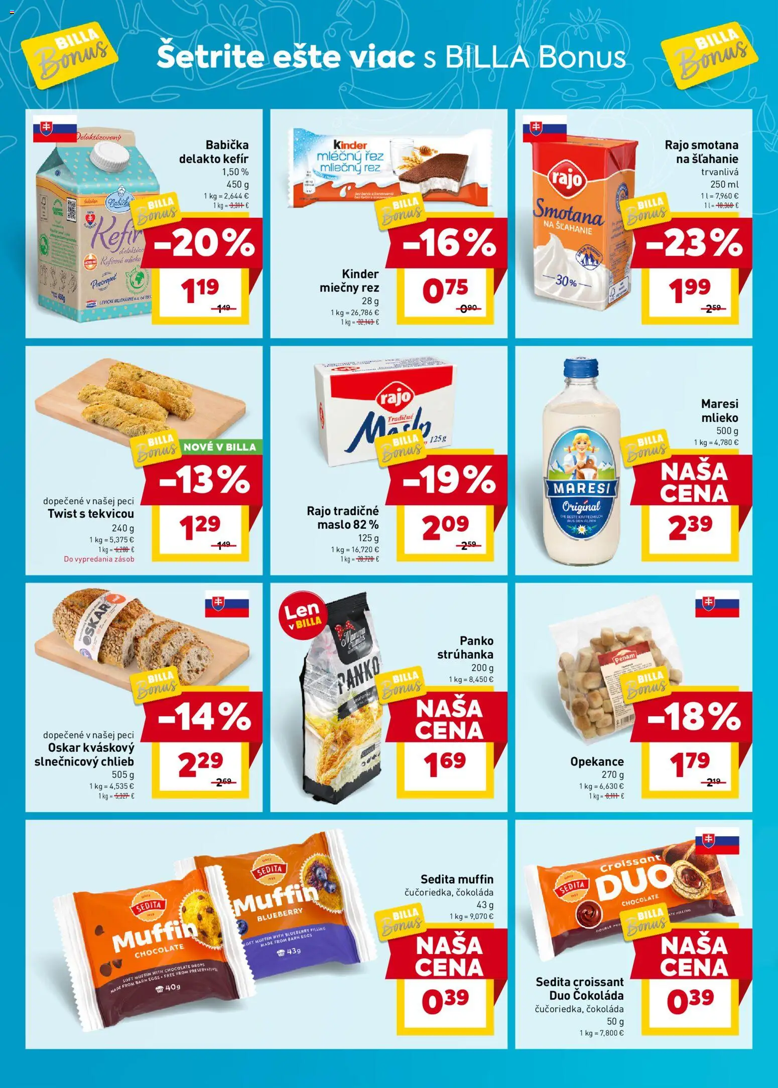 Nové Billa akcie – leták je platný od 17.12.2025 | Strana: 4 | Produkty: Maslo, Chlieb, Smotana, Kinder
