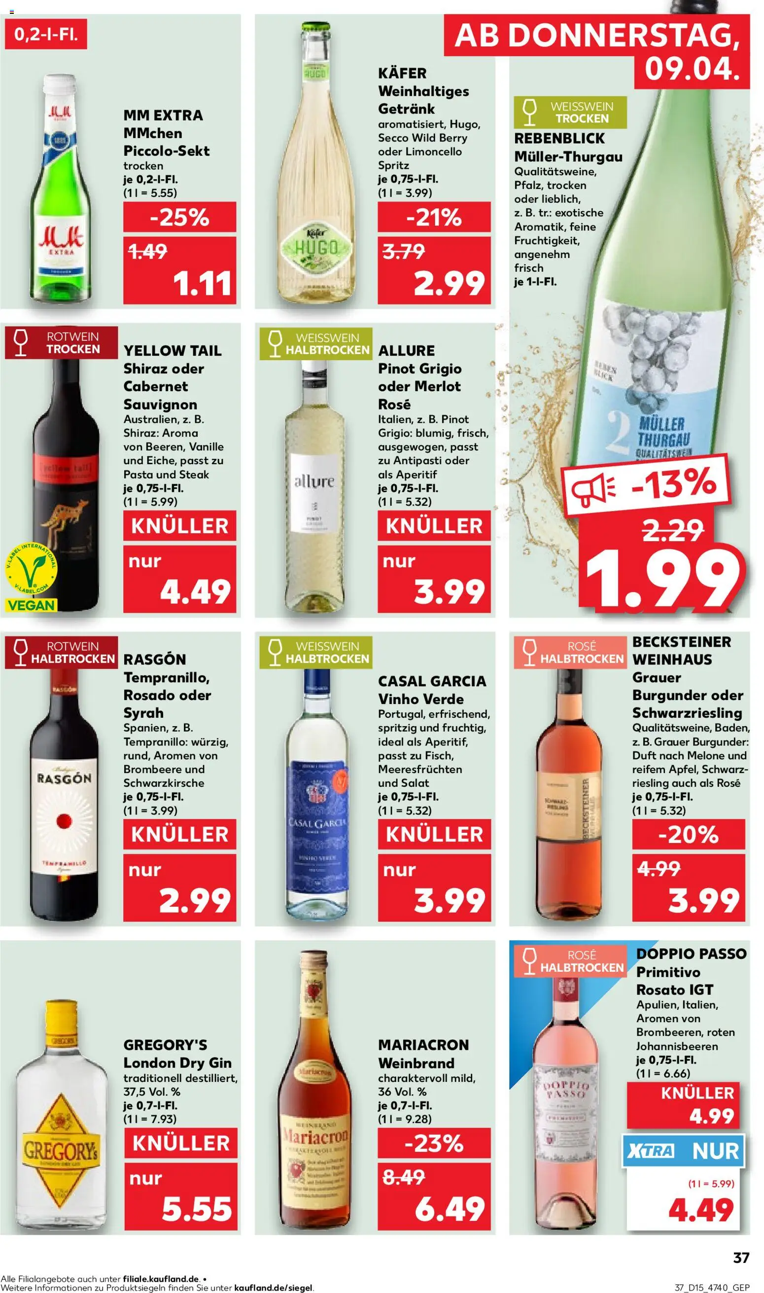 Kaufland Prospekt Hannover	 – gültig ab 09.04.2026 | Seite: 37 | Produkte: Rotwein trocken, Mariacron, Hugo, Salat