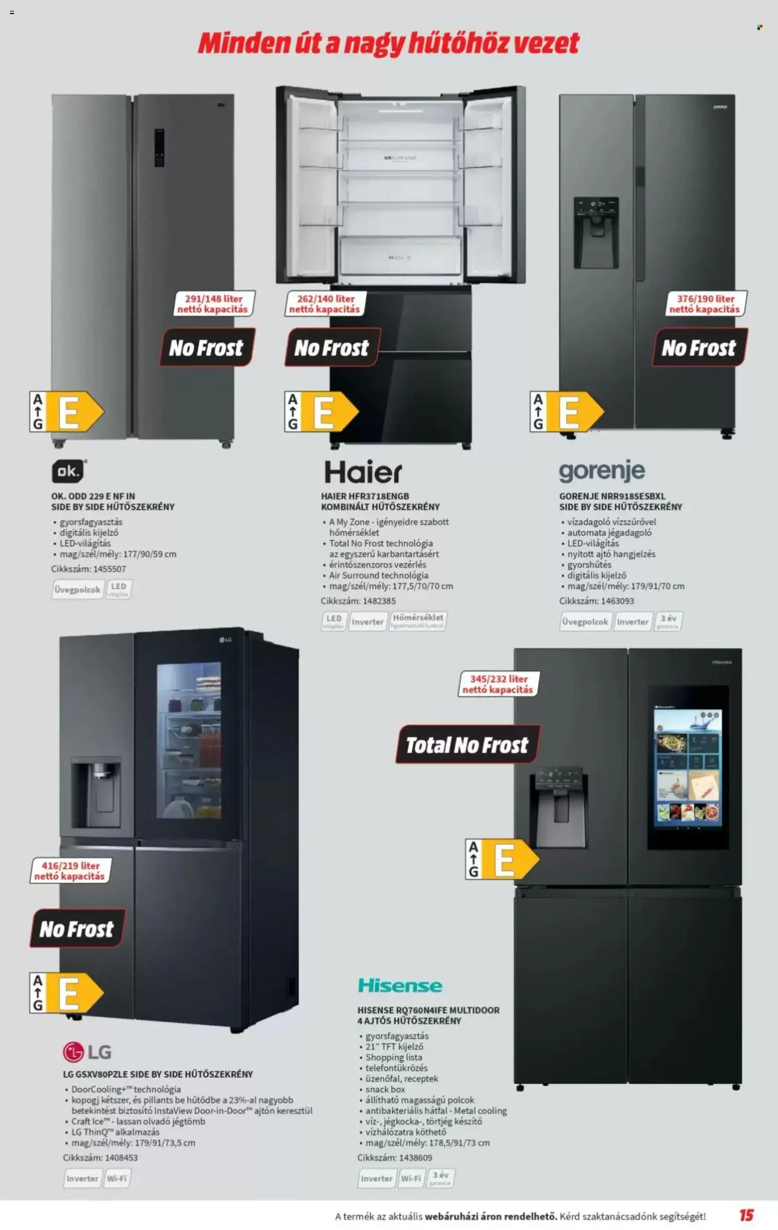 Media Markt akciós ujság - amely érvényes a következő dátumtól: 07.01.2026 | Oldal: 15 | Termékek: Hűtőszekrény, Polcok, Kombinált hűtőszekrény