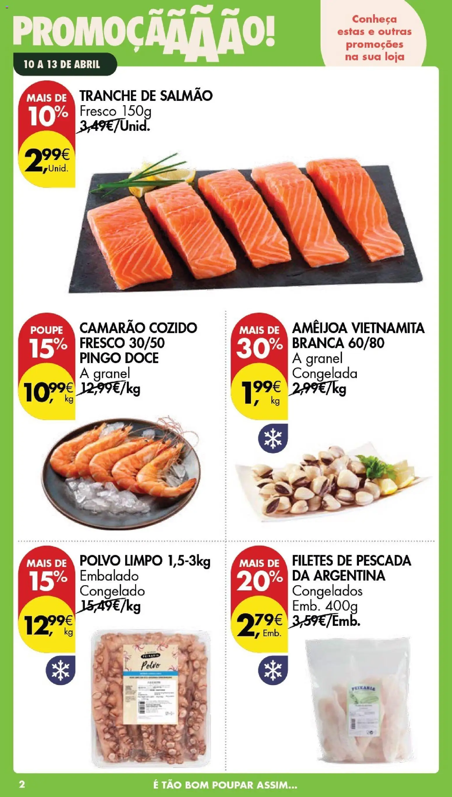 Pingo Doce Poupe este Fim de Semana │ válido de 10.04.2026 | Página: 2 | Produtos: Pescada, Polvo, Camarão, Salmão