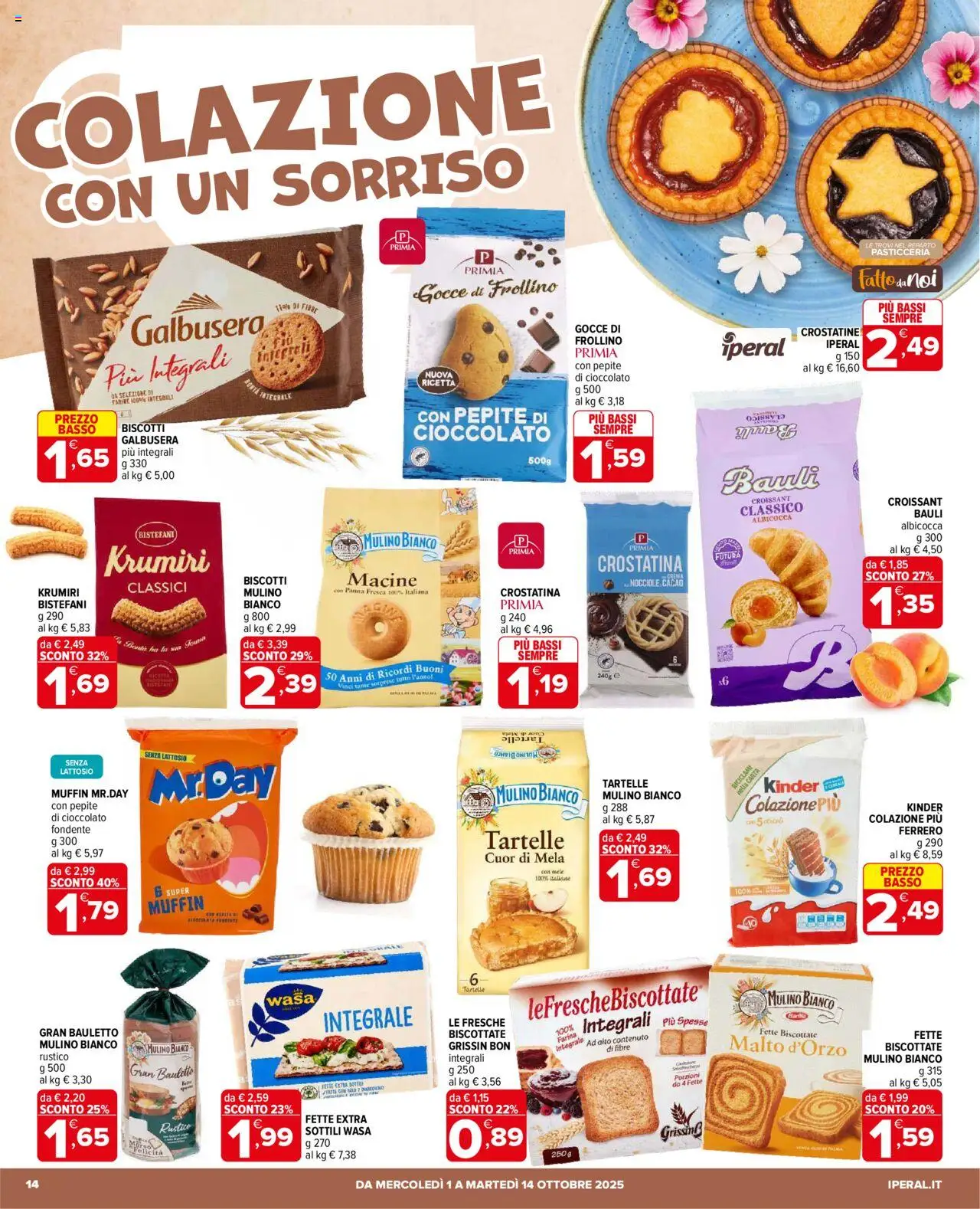 Volantino Iperal del 01.10.2025 | Pagina: 14 | Prodotti: Cioccolato, Biscotti, Muffin, Fette biscottate