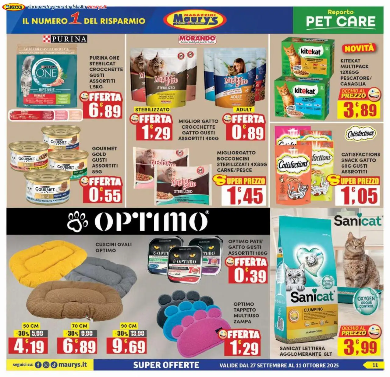 Volantino Maury's del 27.09.2025 | Pagina: 11 | Prodotti: Pollo, Pesce, Crocchette, Tappeto