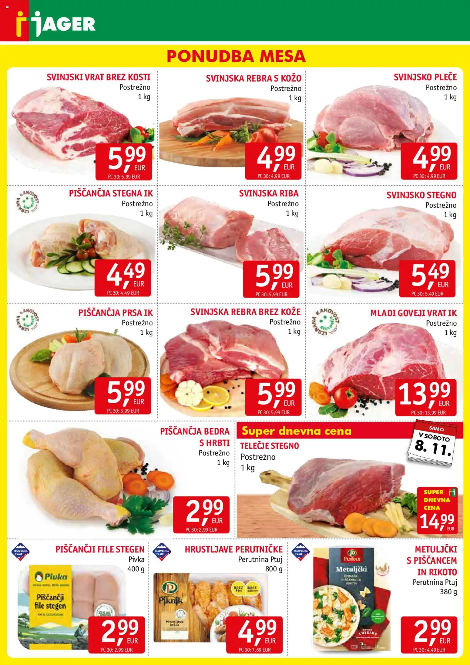 Novi Jager katalog ponudbe – veljaven od 05.11.2025 | Stran: 3 | Izdelki: Piščančja bedra, Riba