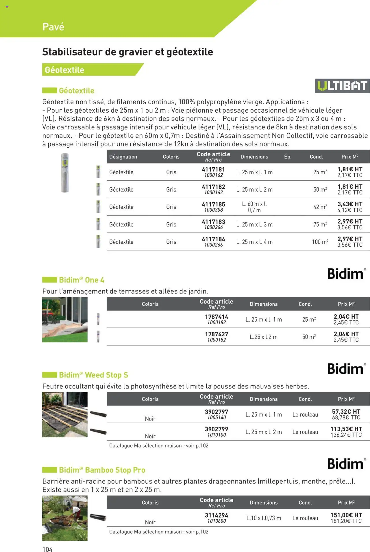  | Page: 104 | Produits: Plantes, Gravier, Rouleau, Géotextile