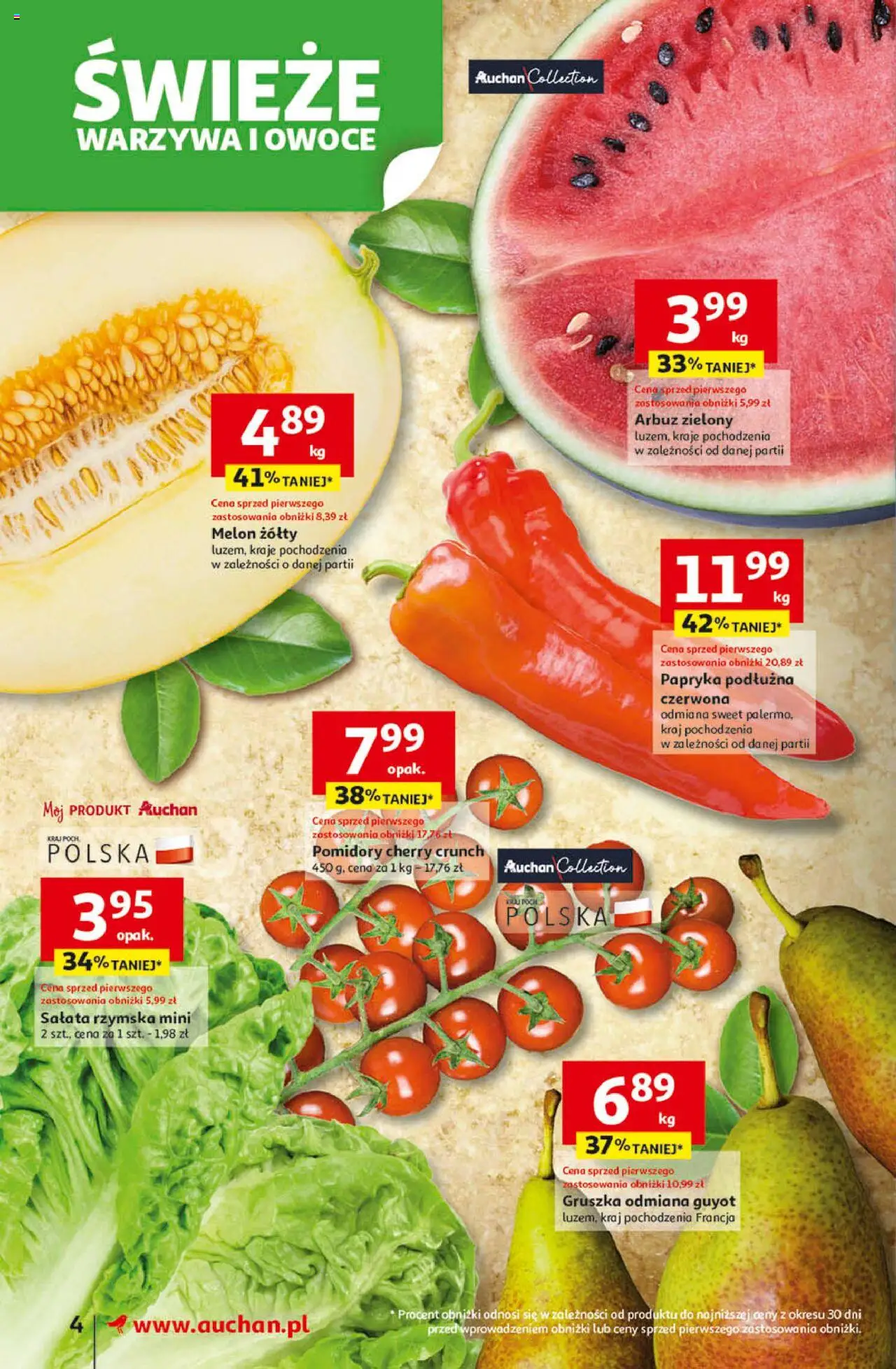 Auchan Gazetka od 14.08.2025 | Strona: 4 | Produkty: Gruszka, Melon, Papryka, Owoce