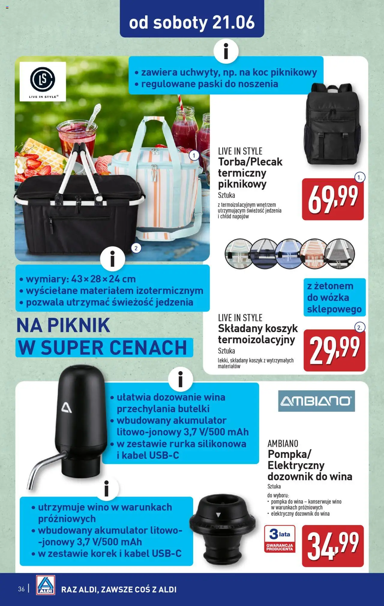 Aldi Gazetka od 16.06.2025 | Strona: 36 | Produkty: Kabel, Koc, Wino