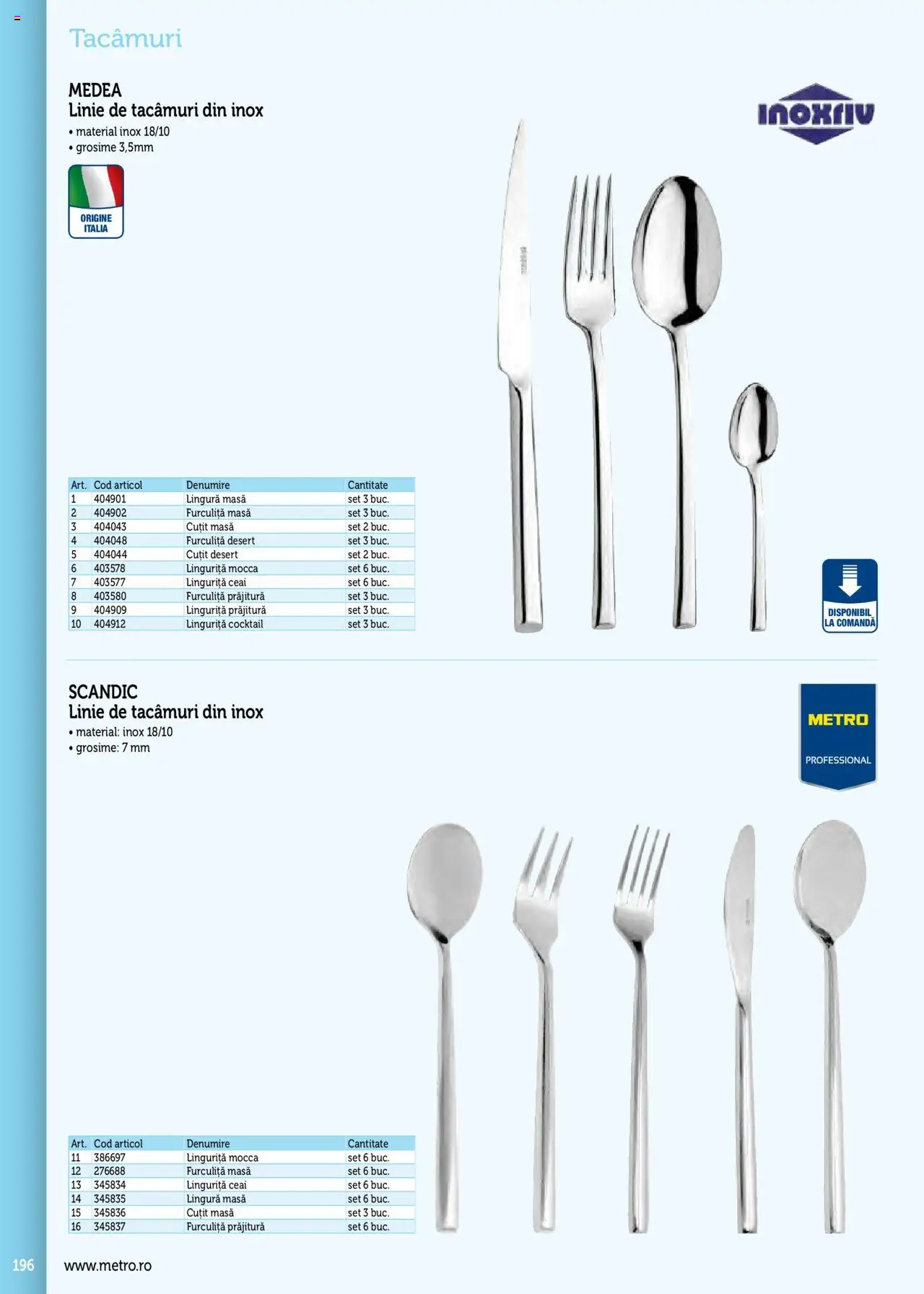 Noul catalog Metro – valabil de la 17.09.2025 | Pagină: 196 | Produse: Masă, Cuțit, Prăjitură, Cocktail