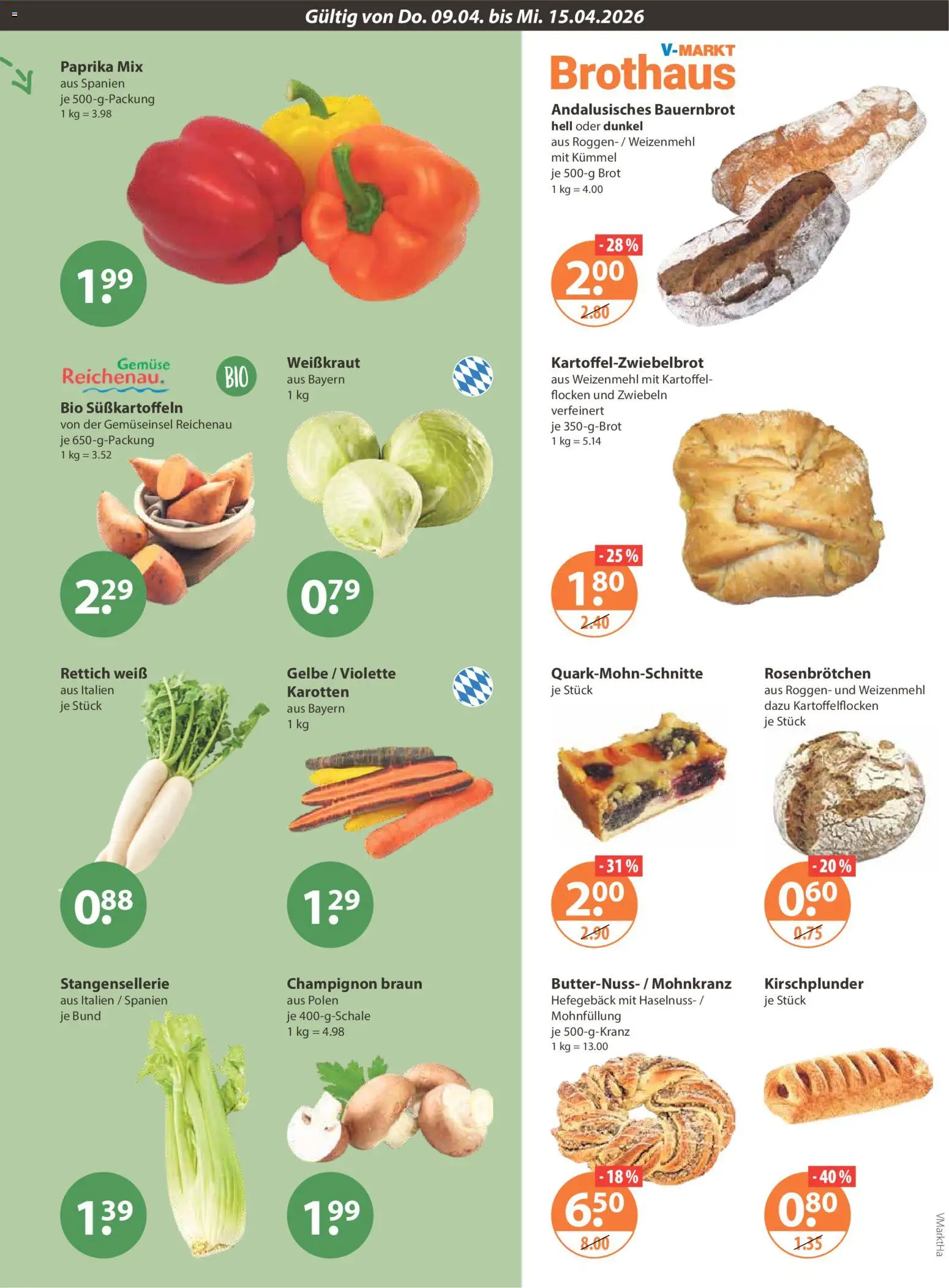 V-Markt Angebote – gültig ab 09.04.2026 | Seite: 5 | Produkte: Weizenmehl, Gemüse, Brot, Flocken