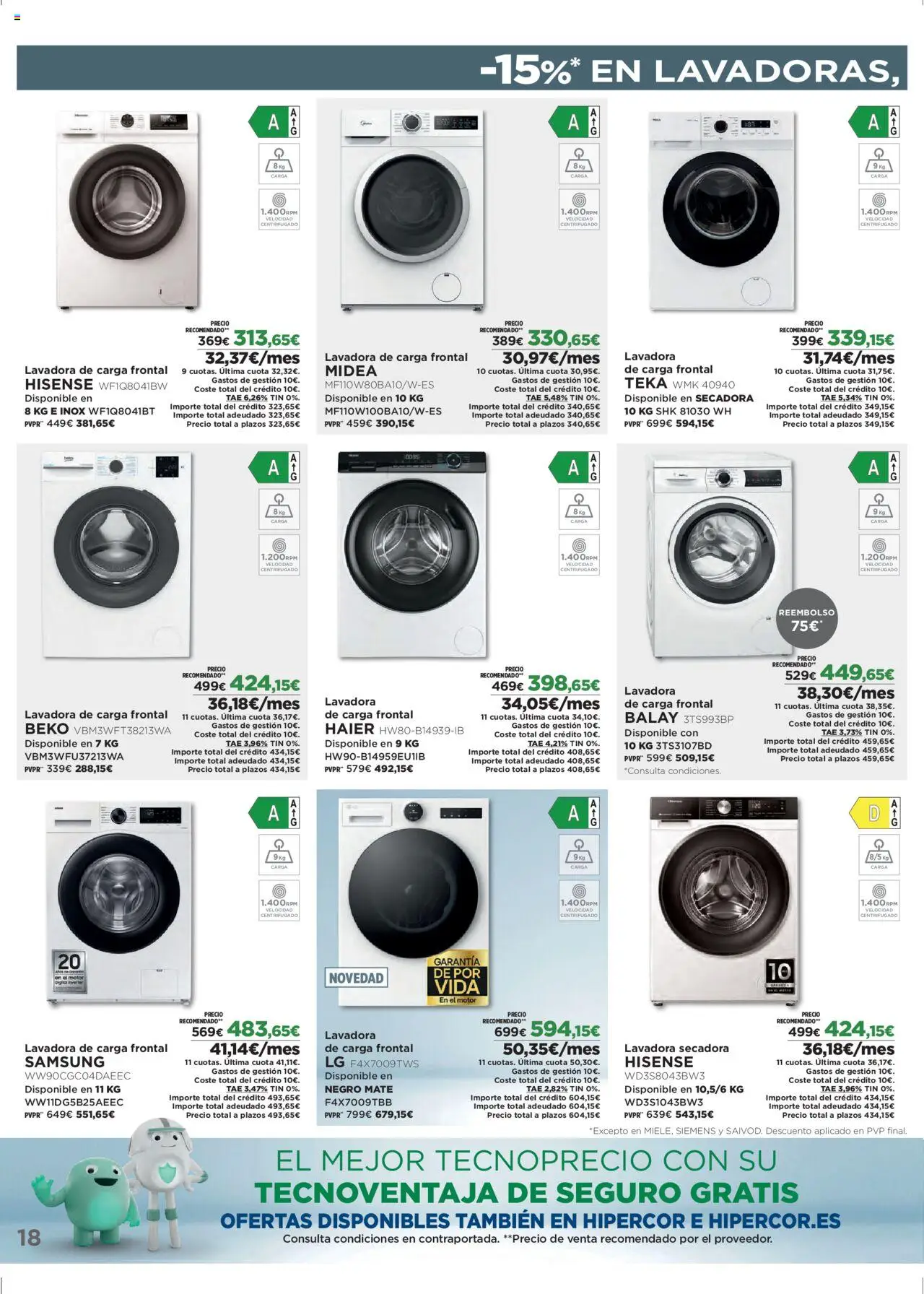 El Corte Inglés ofertas │ válido desde el 06.10.2025 | Página: 18 | Productos: Lavadora, Secadora