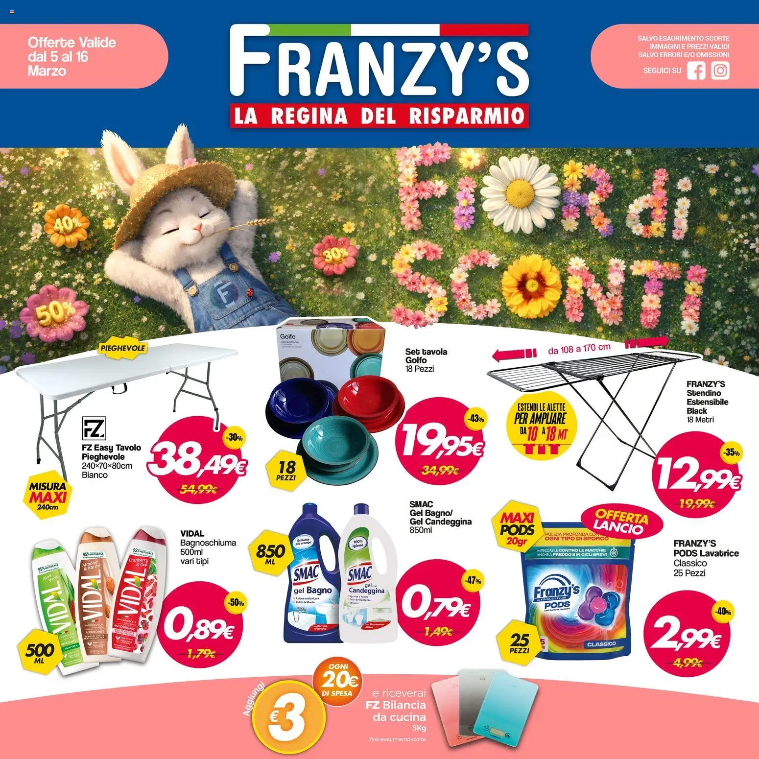 Volantino Franzy's del 05.03.2026 | Pagina: 1 | Prodotti: Anticalcare, Stendino, Bilancia, Bagno