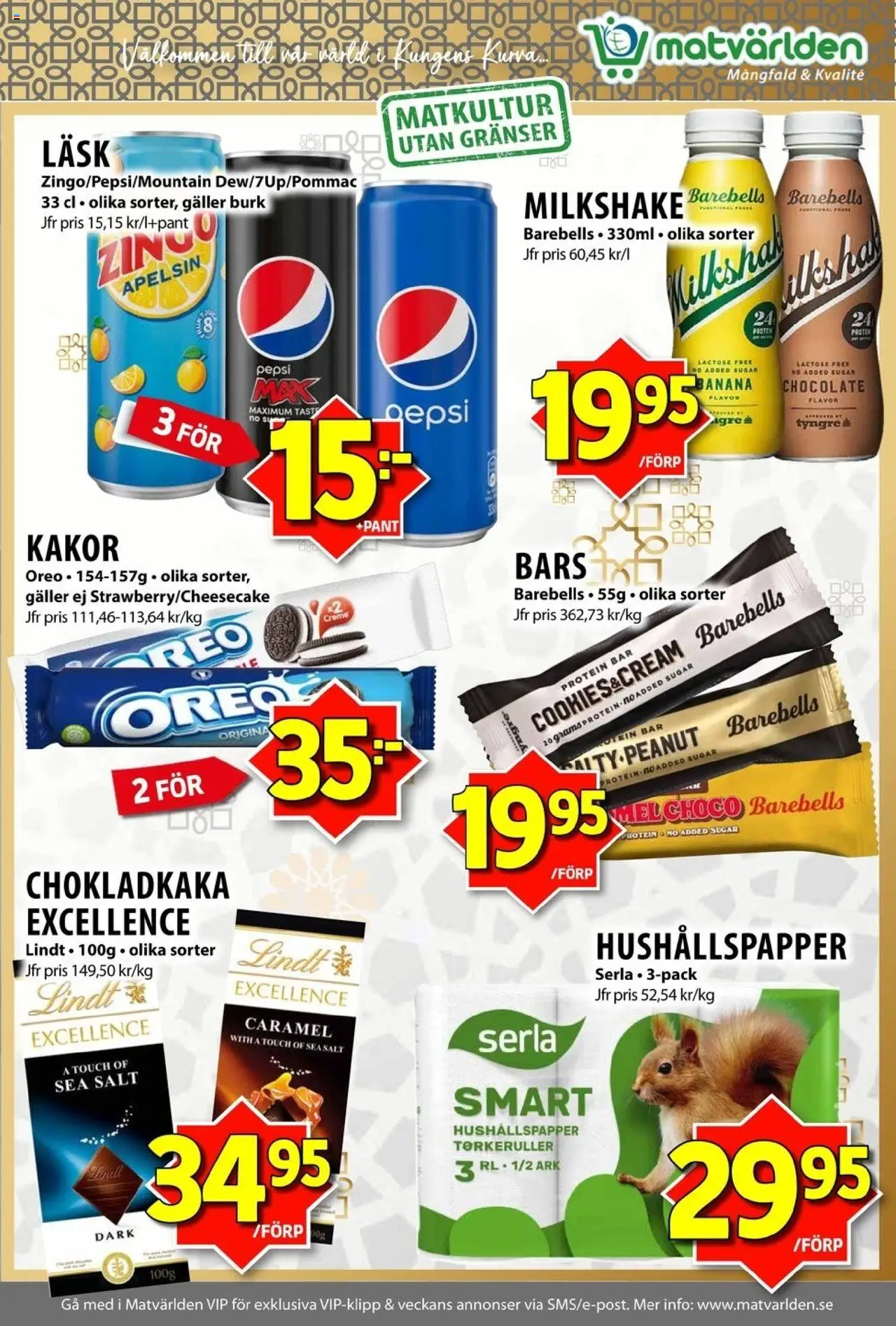 Matvärlden reklamblad aktuell från 15.09.2025 | Sida: 6 | Produkter: Chokladkaka, Galler, Oreo, Apelsin