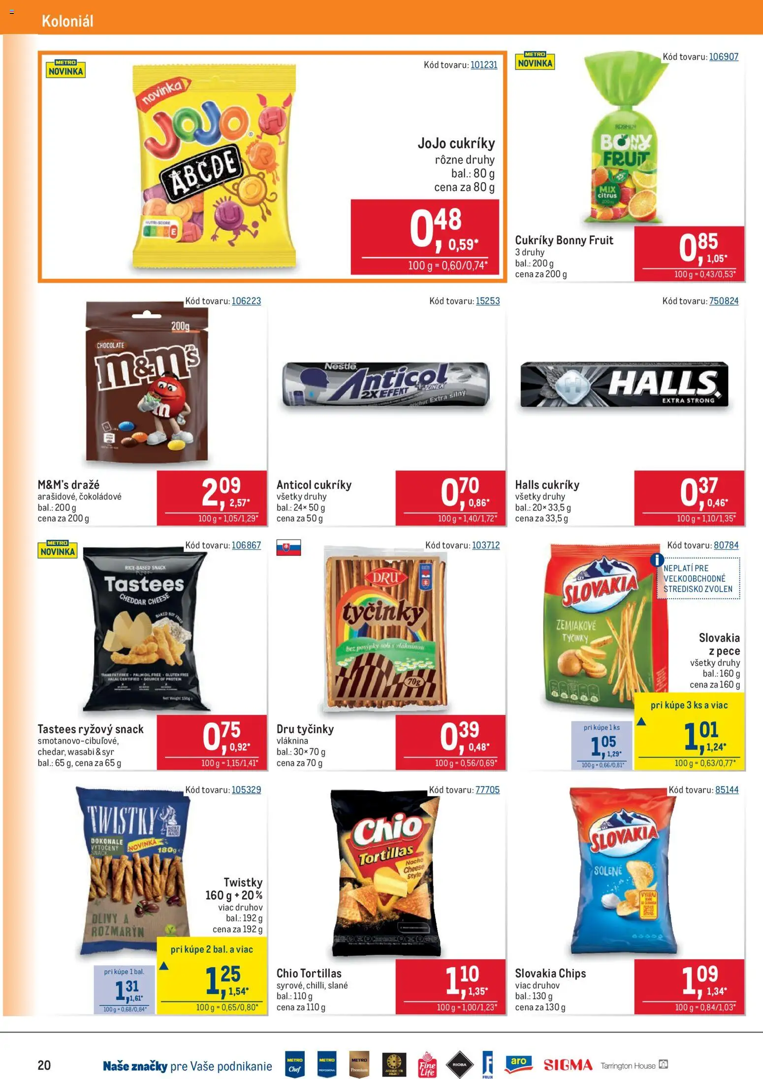 Nové Metro akcie – leták je platný od 08.04.2026 | Strana: 20 | Produkty: Syr, Protein, Cukríky, Soľ