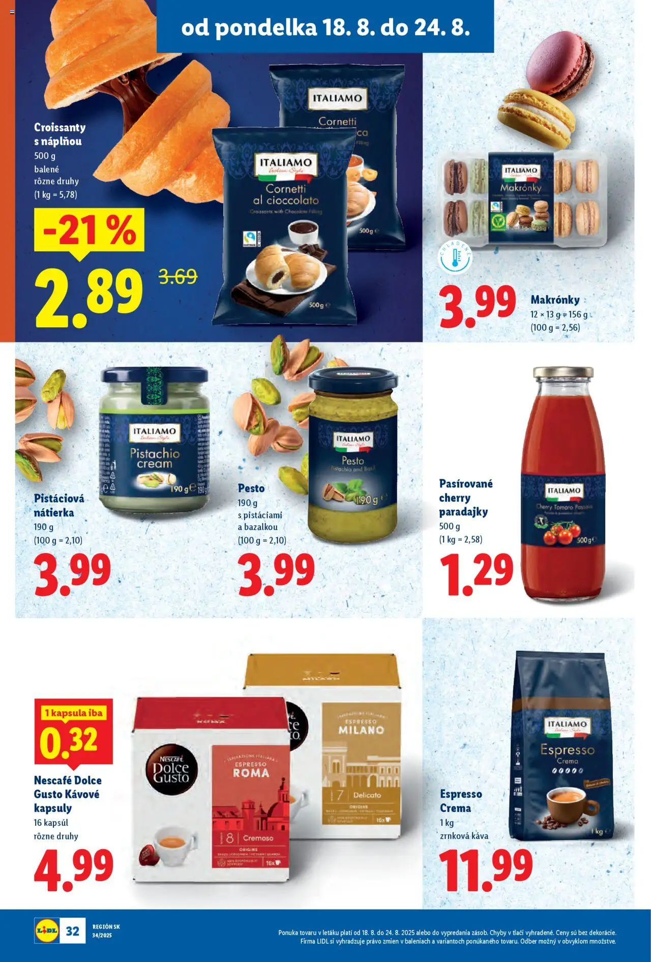 Lidl leták │ platný od 18.08.2025 | Strana: 34 | Produkty: Dolce Gusto, Croissant, Cherry paradajky