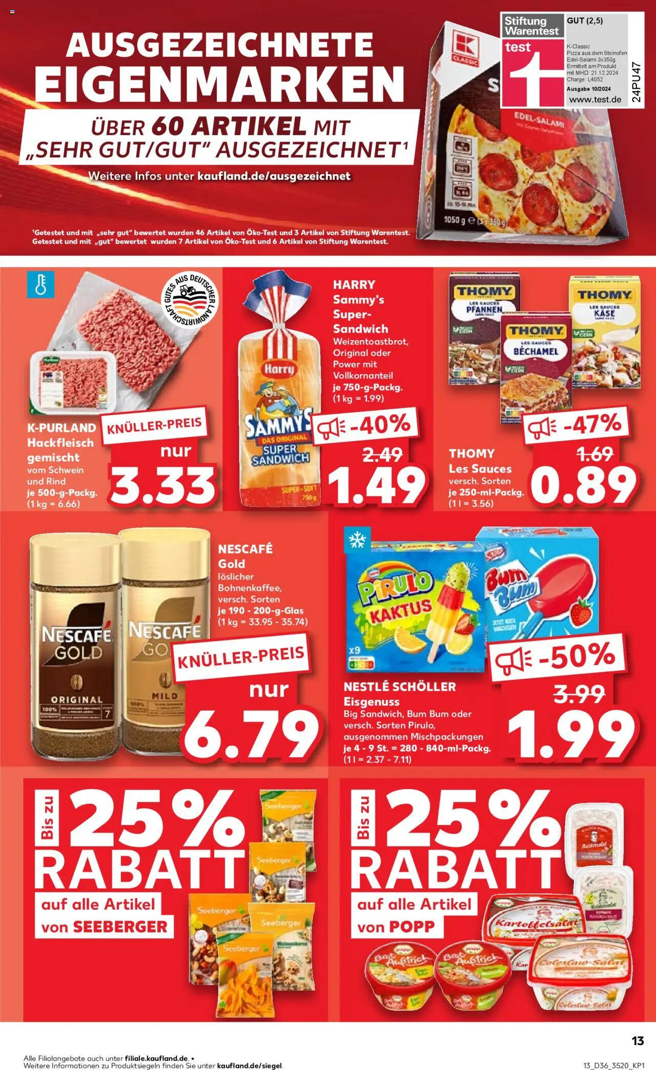 Kaufland prospekt Potsdam	 – gültig ab 07.09.2025 | Seite: 13 | Produkte: Nescafe, Käse, Pizza, Salat