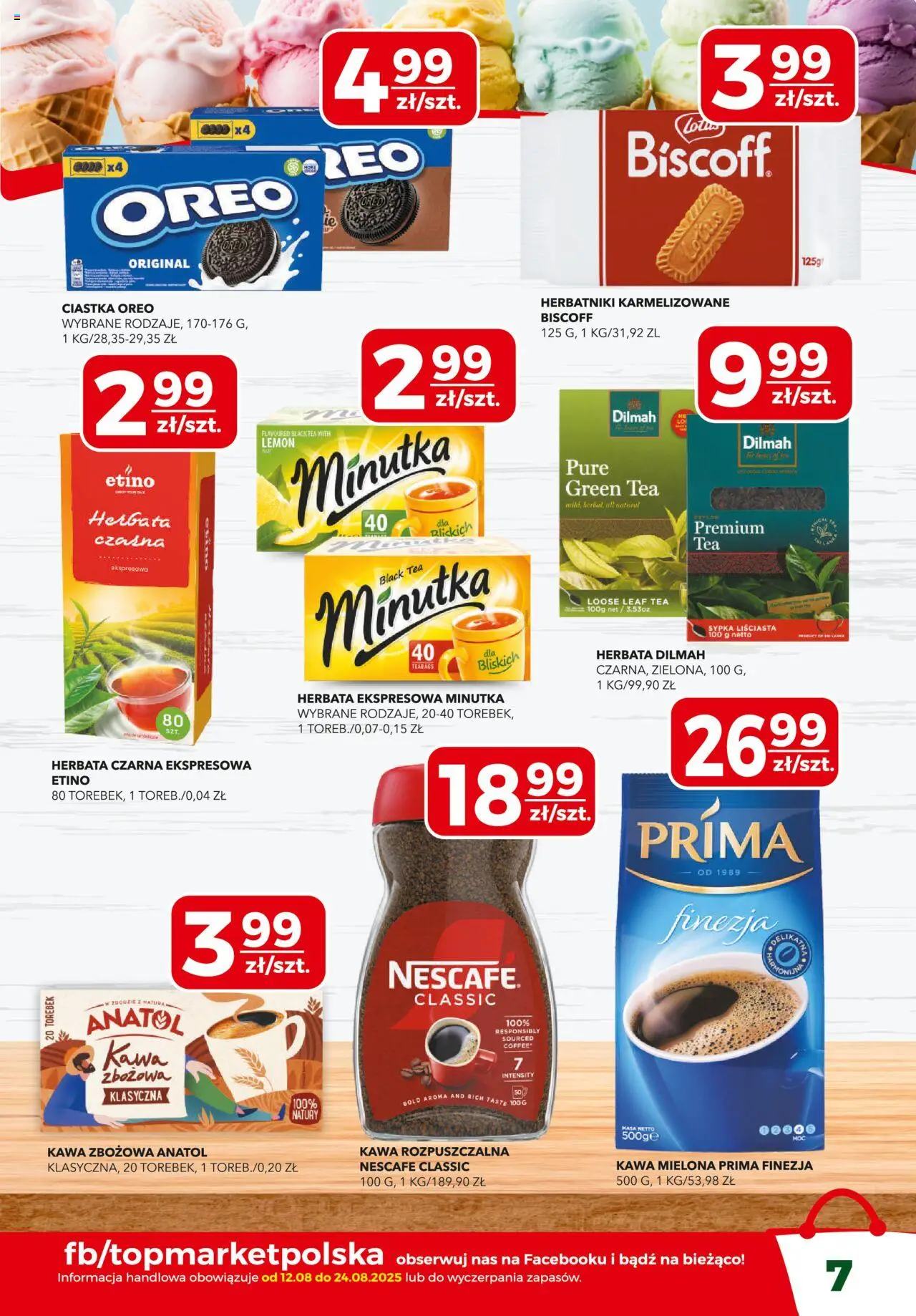 Top Market Gazetka od 12.08.2025 | Strona: 7 | Produkty: Kawa mielona Prima, Herbatniki, Kawa, Herbata