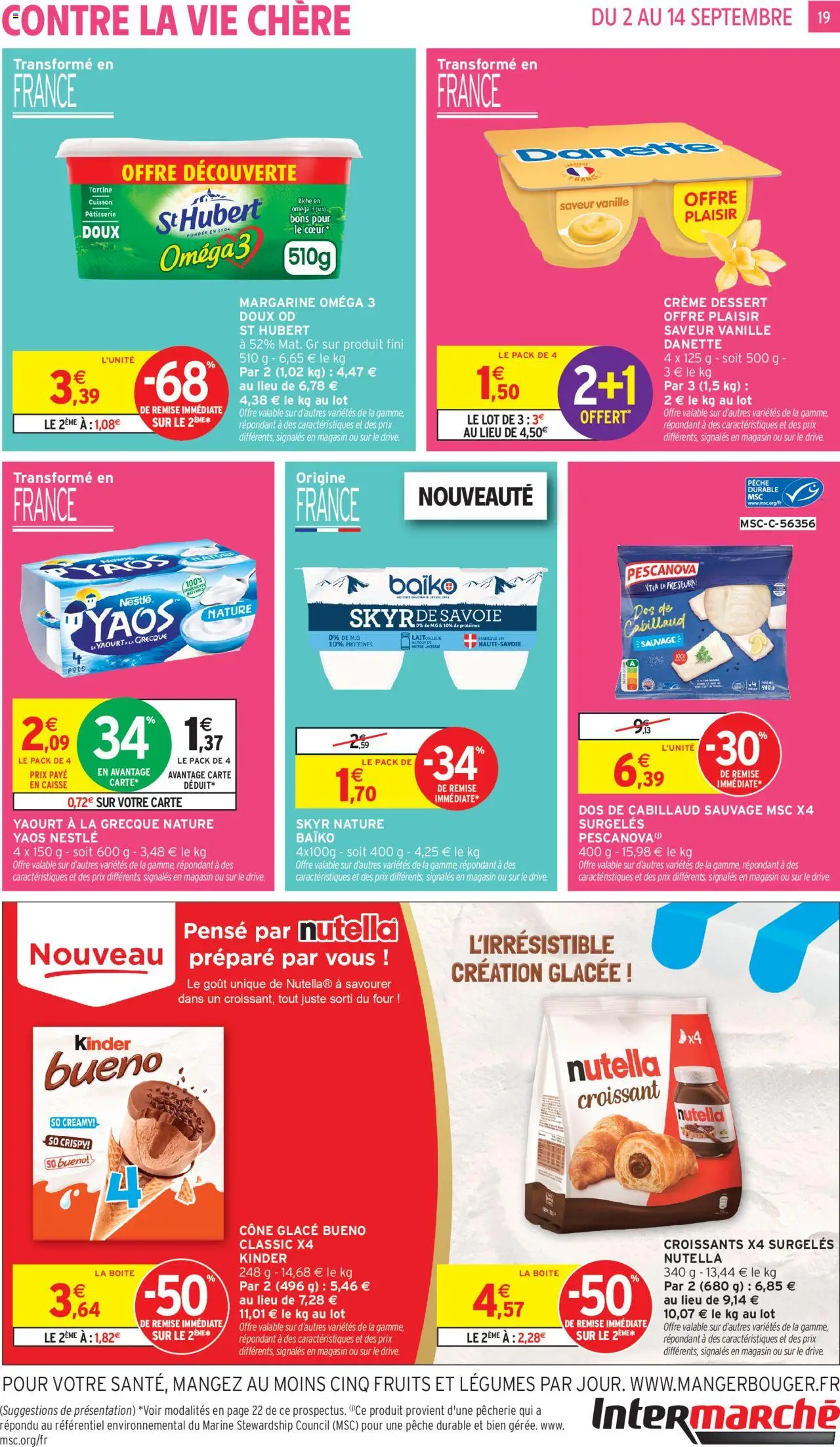  | Page: 19 | Produits: Pêche, Yaourt à La Grecque, Nutella, Dos de cabillaud