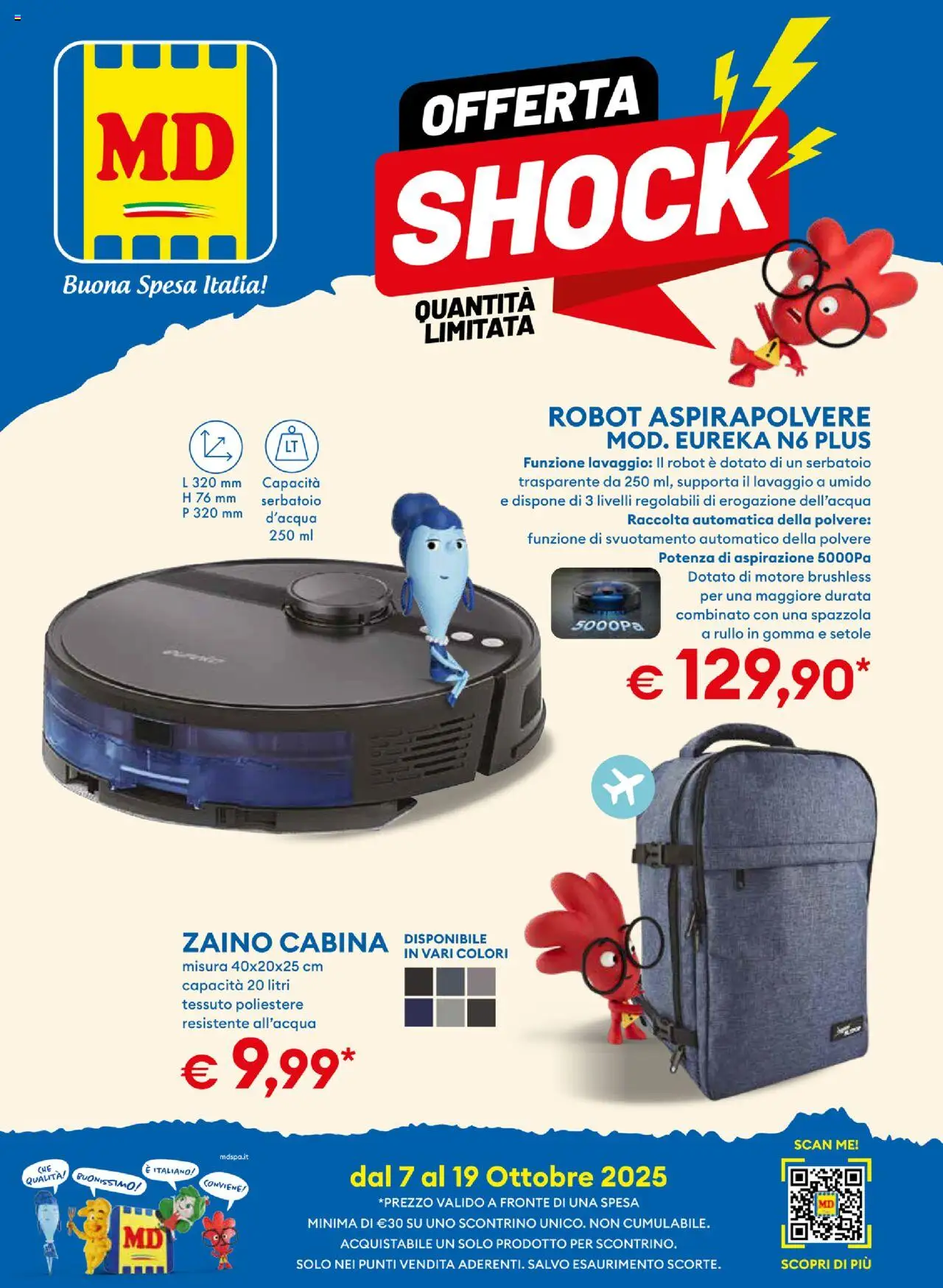 Volantino MD Discount del 07.10.2025 | Pagina: 1 | Prodotti: Spazzola, Robot aspirapolvere, Zaino, Aspirapolvere