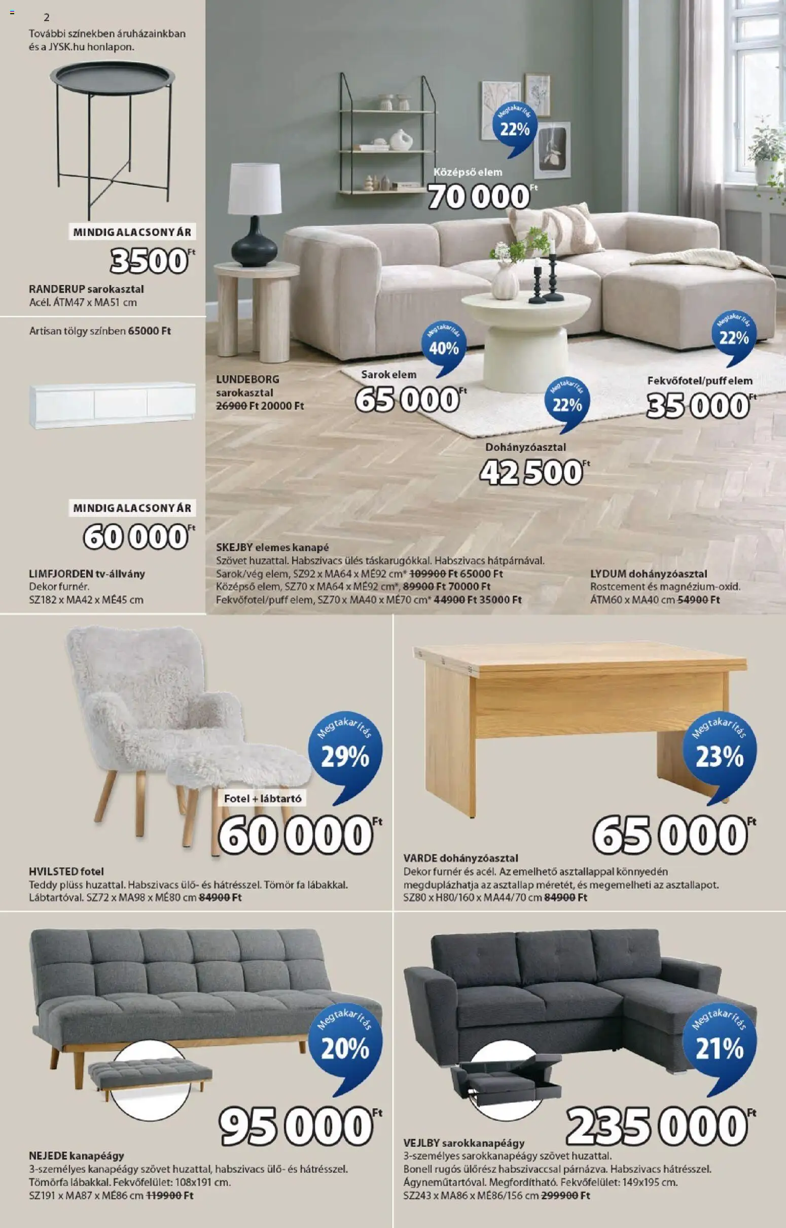 JYSK akciós ujság - amely érvényes a következő dátumtól: 02.02.2026 | Oldal: 2 | Termékek: Plüss, Kanapé, Fotel, Kanapéágy