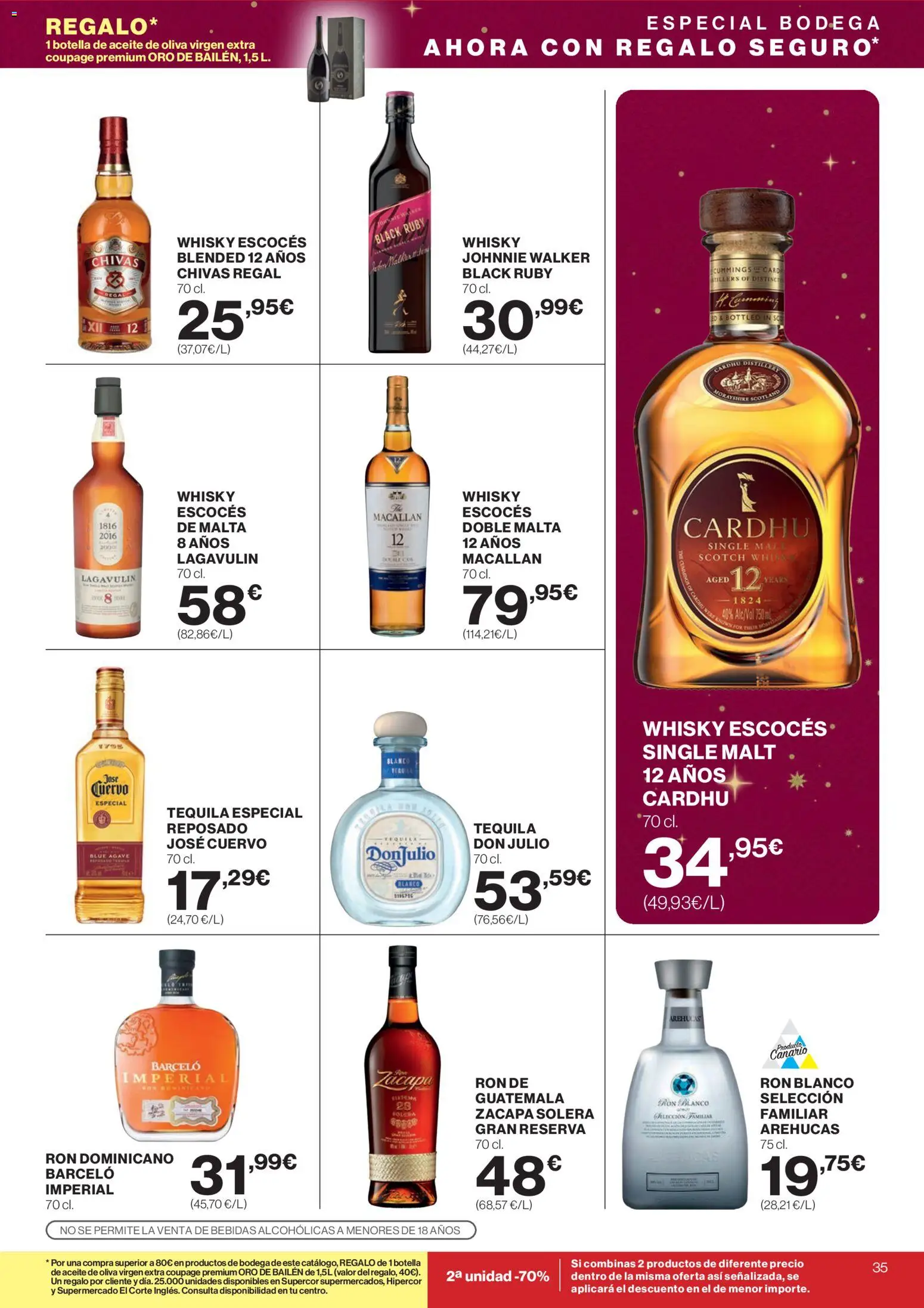 Supercor Canarias │ válido desde el 18.12.2025 | Página: 35 | Productos: Ron, Whisky, Aceite de oliva virgen extra, Μανέστρα
