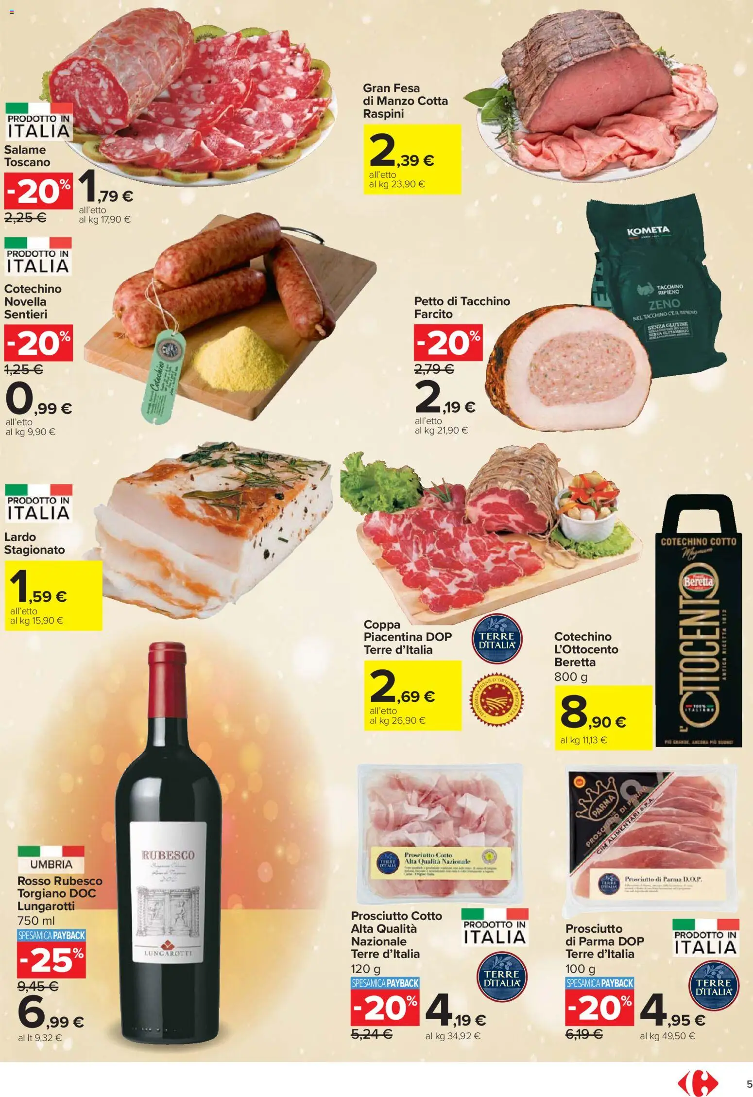 Volantino Carrefour del 27.11.2025 | Pagina: 5 | Prodotti: Prosciutto di Parma, Prosciutto Cotto, Prosciutto, Cotechino