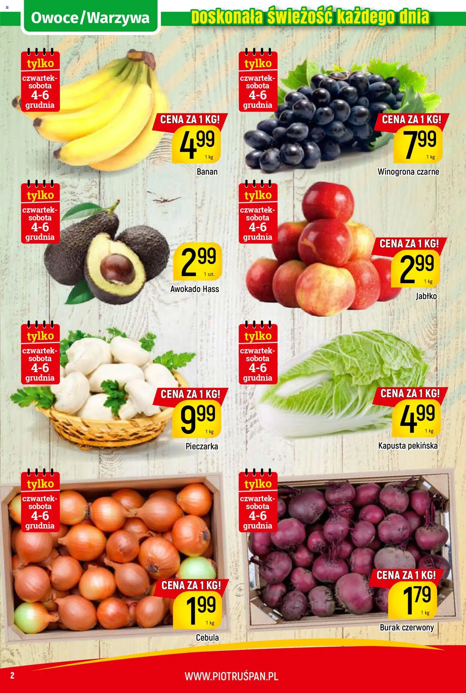 Piotruś Pan Gazetka od 04.12.2025 | Strona: 2 | Produkty: Kapusta, Winogrona, Kapusta pekińska, Banan