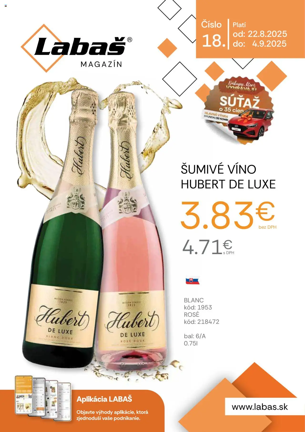 Labaš magazín │ platný od 22.08.2025 | Strana: 1 | Produkty: Víno, Šumivé víno, Hubert de Luxe