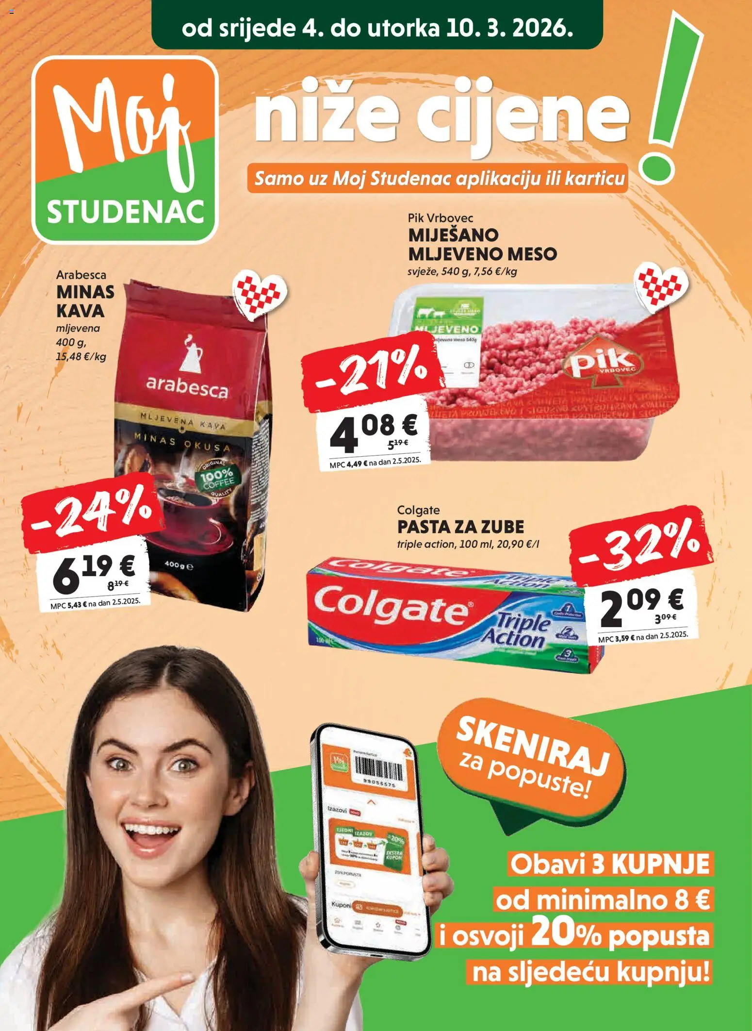 Studenac katalog | vrijedi od 04.03.2026 | Stranica: 1 | Proizvodi: Mljevena kava, Pasta za zube, Arabesca, Mljeveno meso