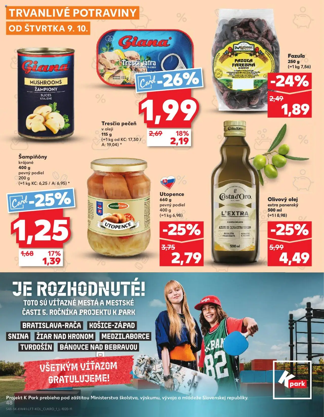 Nové Kaufland akcie – leták je platný od 09.10.2025 | Strana: 48 | Produkty: Olej, Olivový olej, Fazuľa