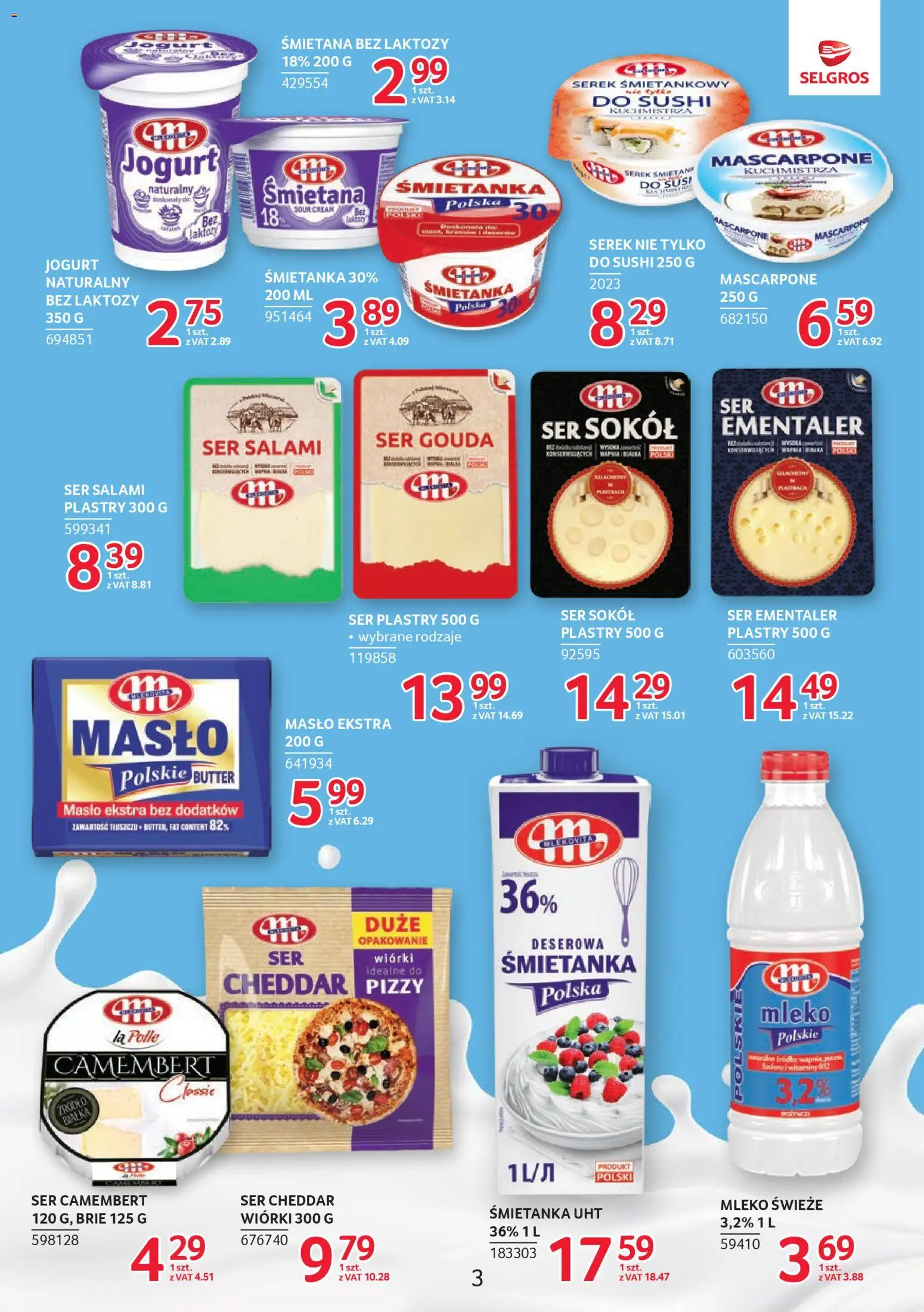 Selgros cash&carry Gazetka - Markowe produkty od 04.12.2025 | Strona: 3 | Produkty: Camembert, Ser, Salami, Ser cheddar