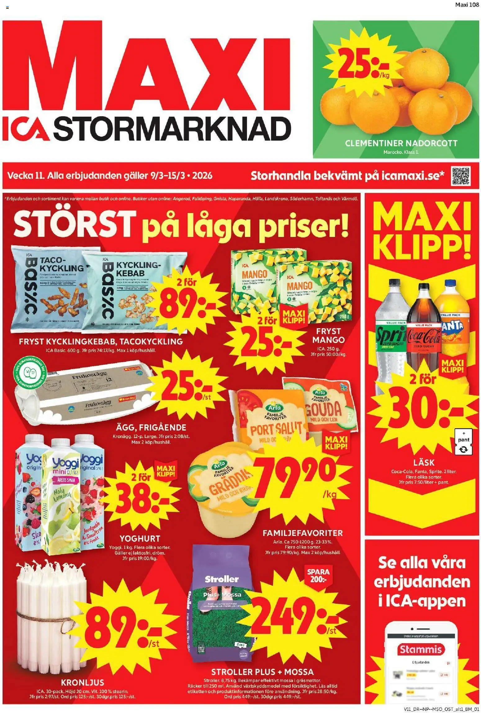 ICA Maxi reklamblad aktuell från 09.03.2026 | Sida: 1 | Produkter: Galler, Yoggi, Mössa, Mango