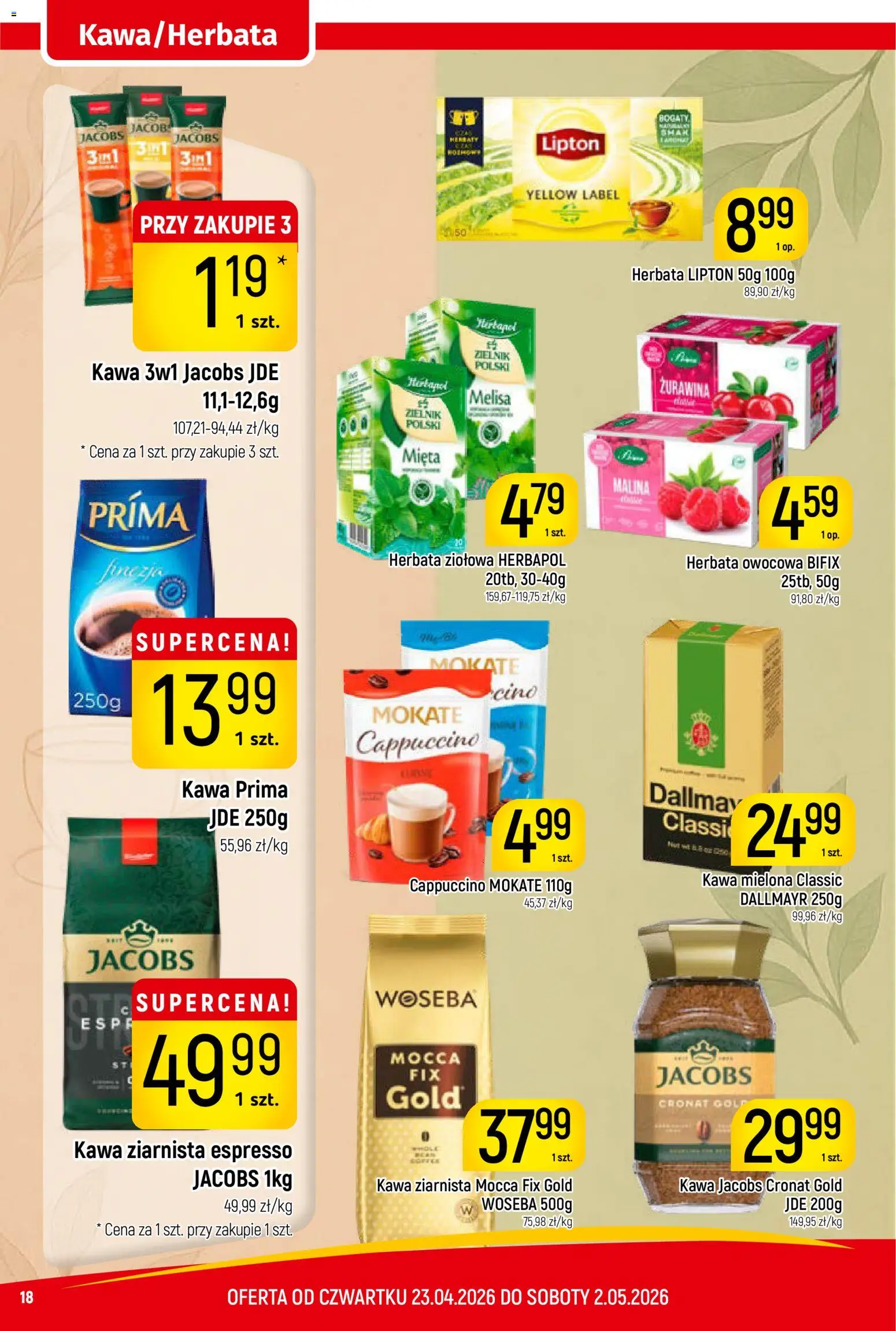 Piotruś Pan gazetka od 23.04.2026 | Strona: 18 | Produkty: Cappuccino, Mięta, Kawa prima, Herbata