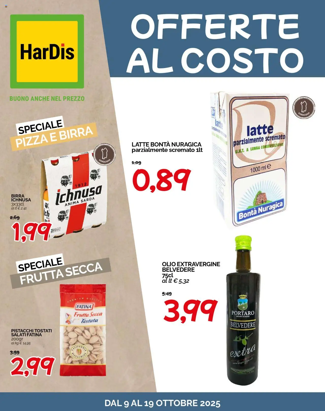 Volantino HarDis del 09.10.2025 | Pagina: 1 | Prodotti: Pizza, Birra, Frutta, Latte
