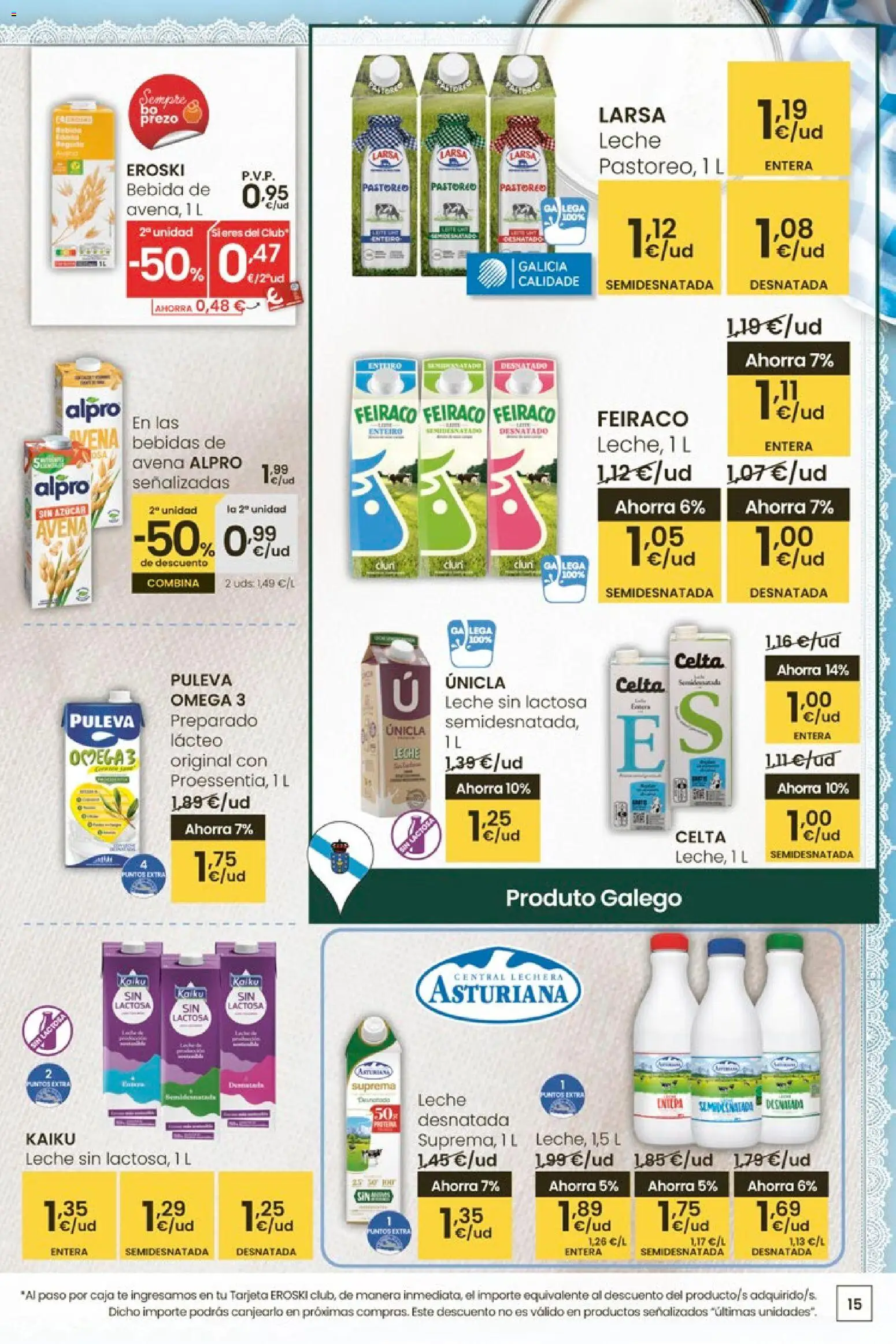 Eroski - Oferta │ válido desde el 12.03.2026 | Página: 15 | Productos: Leche sin lactosa, Leche, Té, Caja
