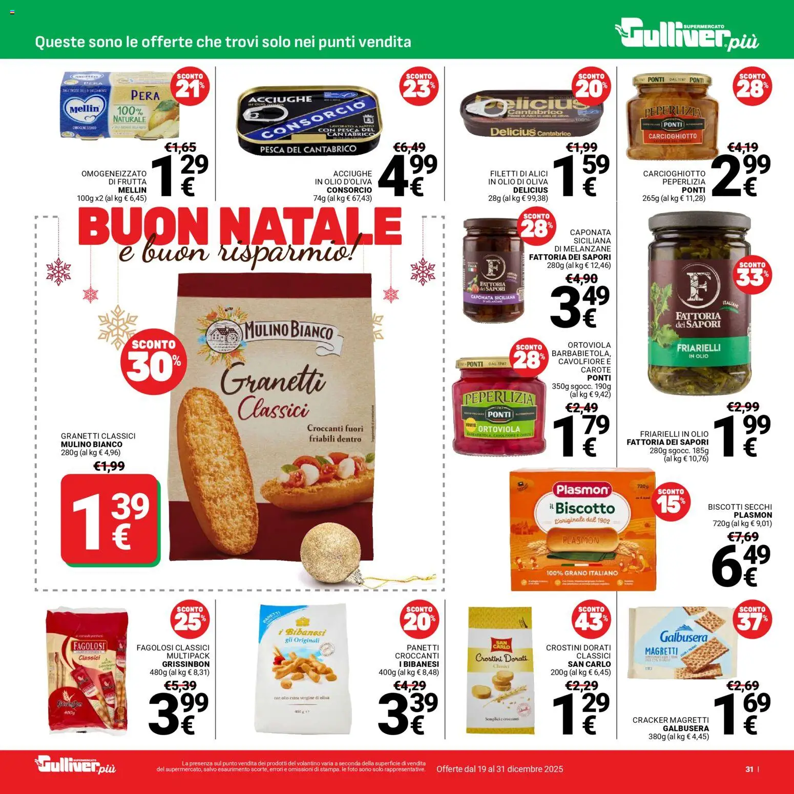 Volantino Gulliver del 19.12.2025 | Pagina: 31 | Prodotti: Pera, Acciughe, Olio extra vergine, Alici