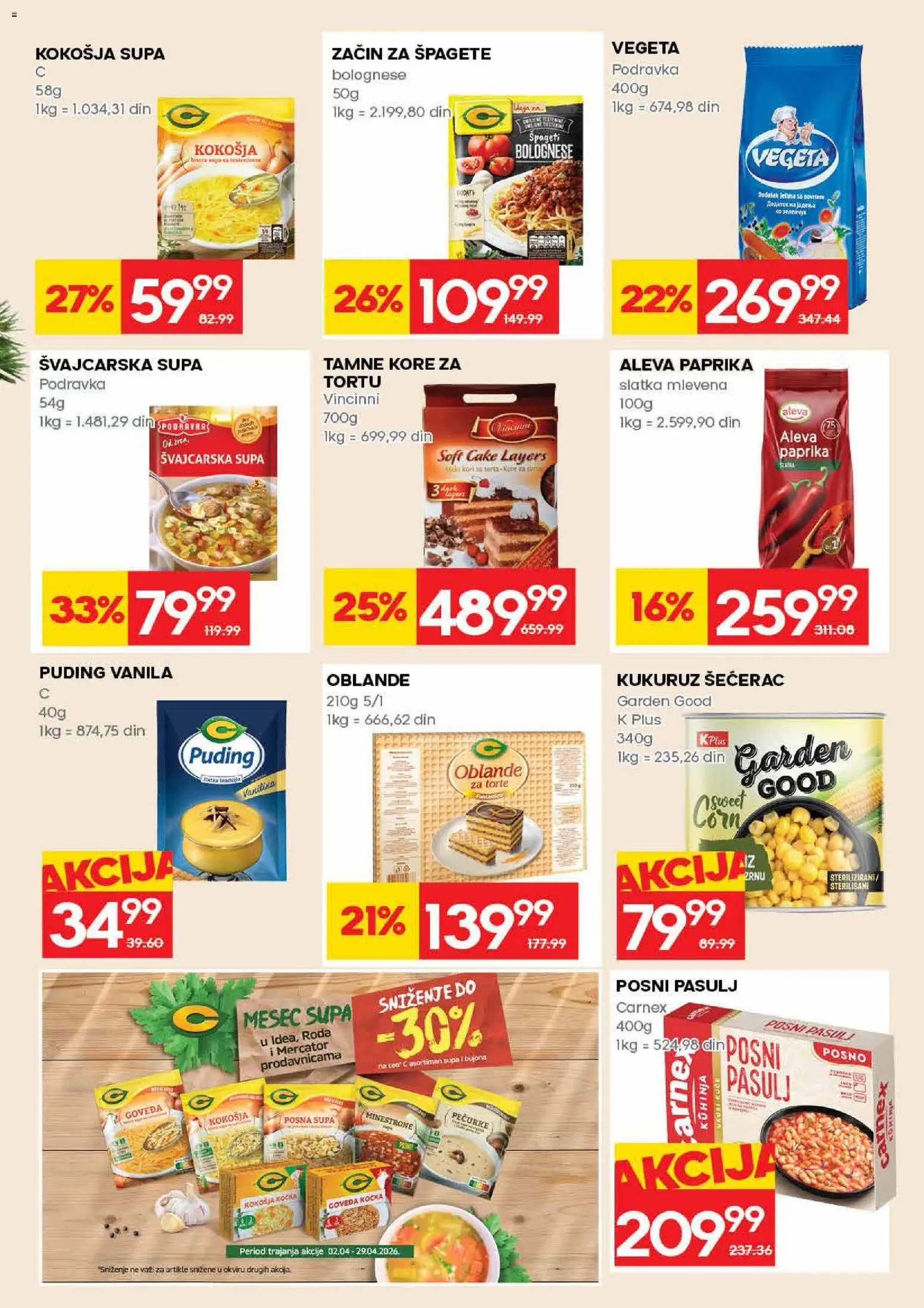 Idea katalog - važi od 09.04.2026 | Strana: 19 | Proizvode: Kuhinja, Kukuruz šećerac, Podravka, Špageti