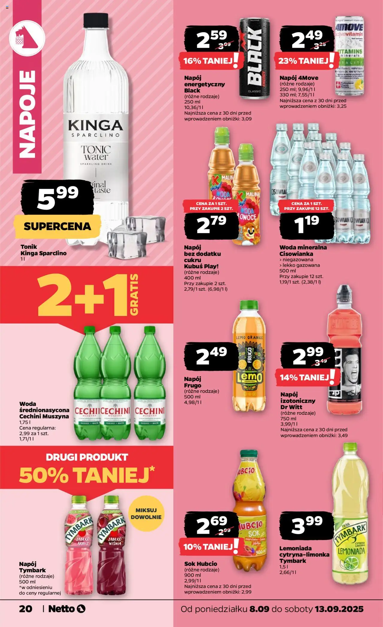 Netto gazetka - Spożywcza od 08.09.2025 | Strona: 20 | Produkty: Malina, Cechini muszyna, Sok, Woda