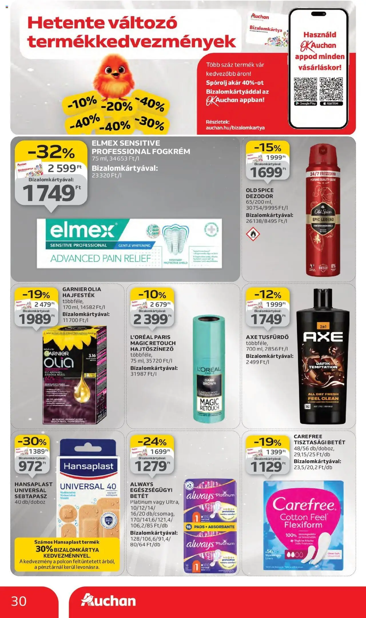 Auchan akciós ujság - amely érvényes a következő dátumtól: 11.09.2025 | Oldal: 30 | Termékek: Old spice, Sebtapasz, Tusfürdő, Dezodor