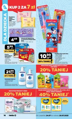 Netto gazetka - Spożywcza od 24.07.2025 | Strona: 16 | Produkty: Papier toaletowy, Chusteczki higieniczne, Mleko modyfikowane, Mleko