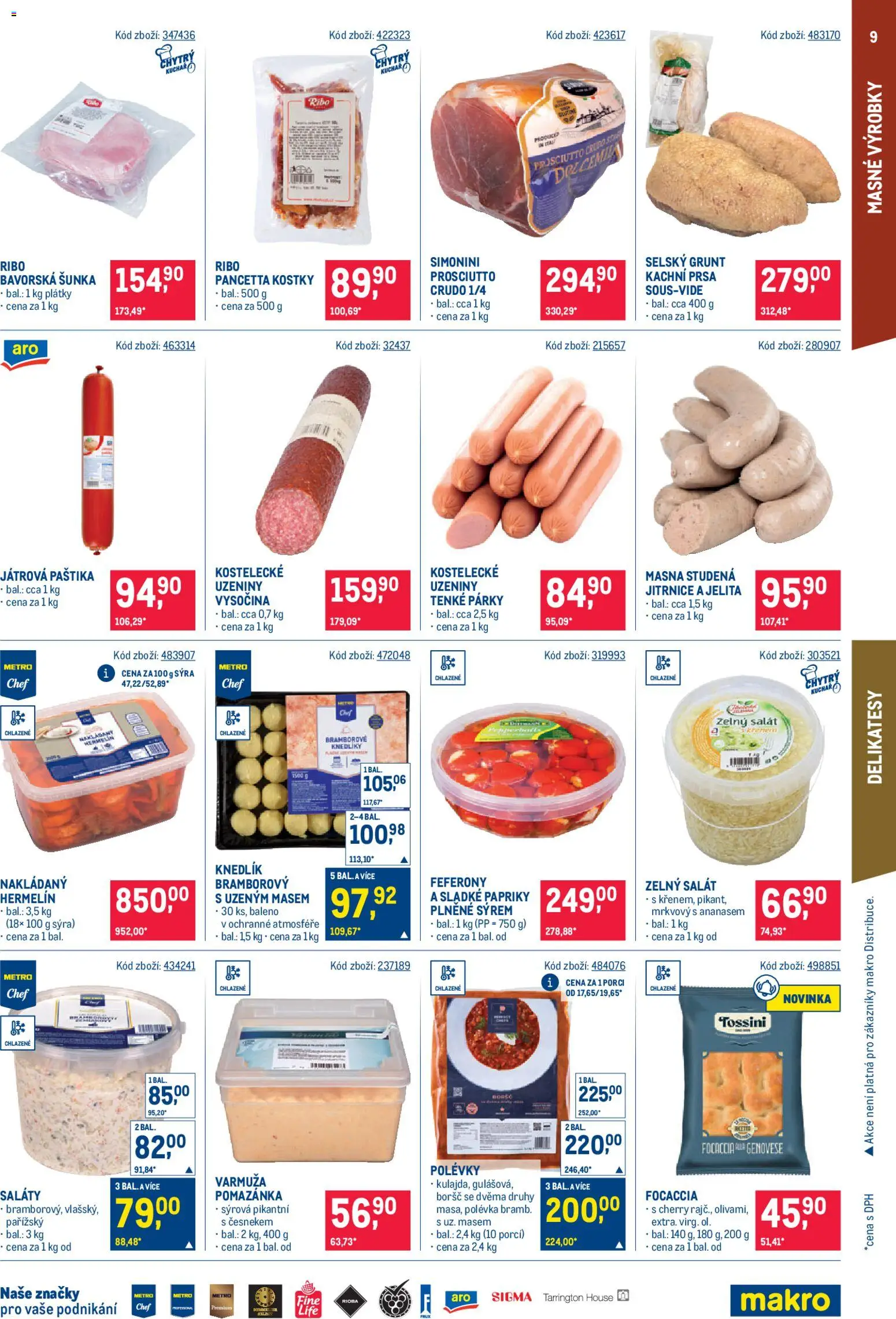 Makro leták - Gastronomie od 28.01.2026 | Strana: 9 | Produkty: Párky, Focaccia, Kachní prsa, Pila