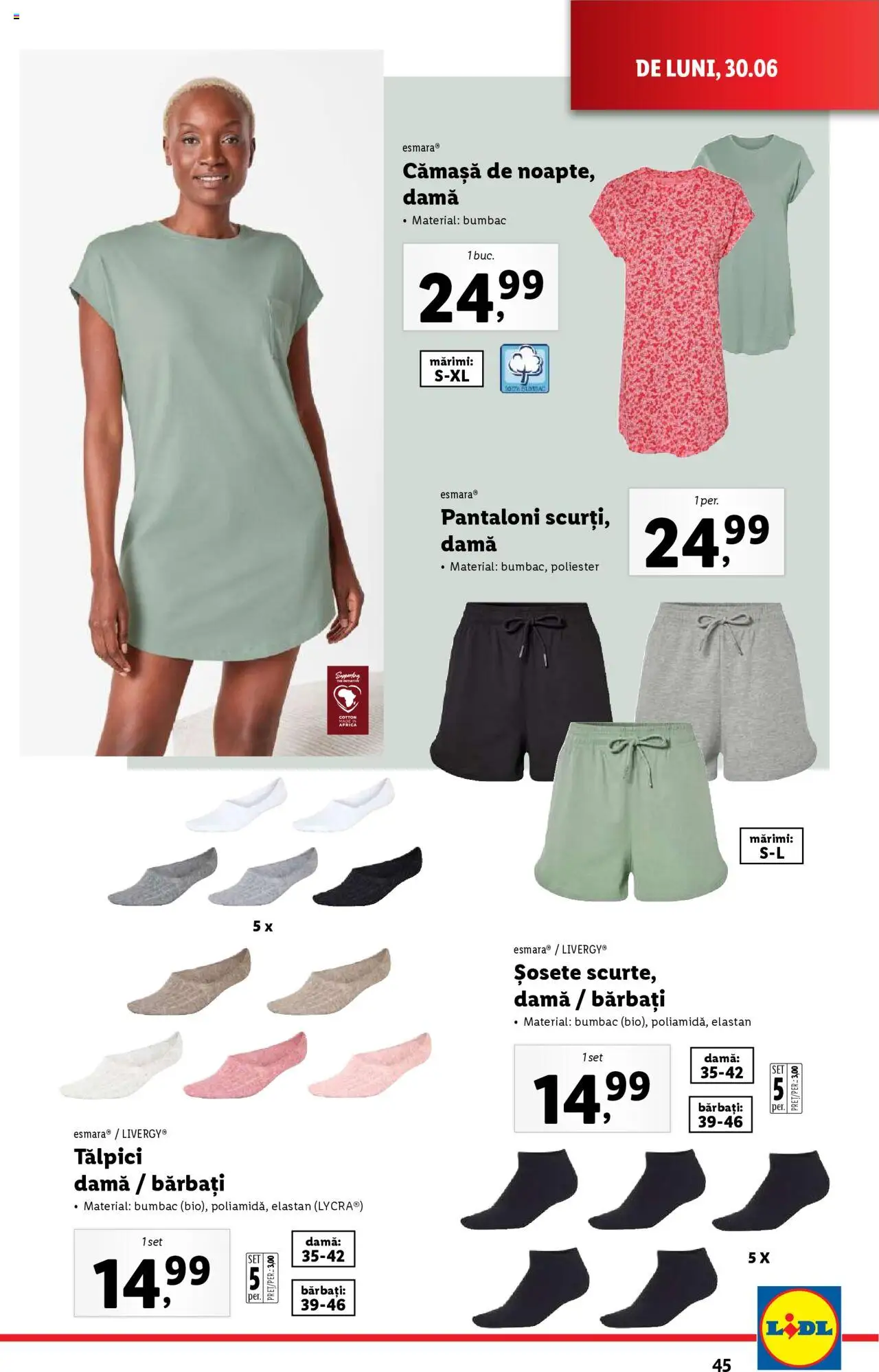 Catalog Lidl – valabil de la 30.06.2025 | Pagină: 45 | Produse: Tălpici, Pantaloni, Șosete