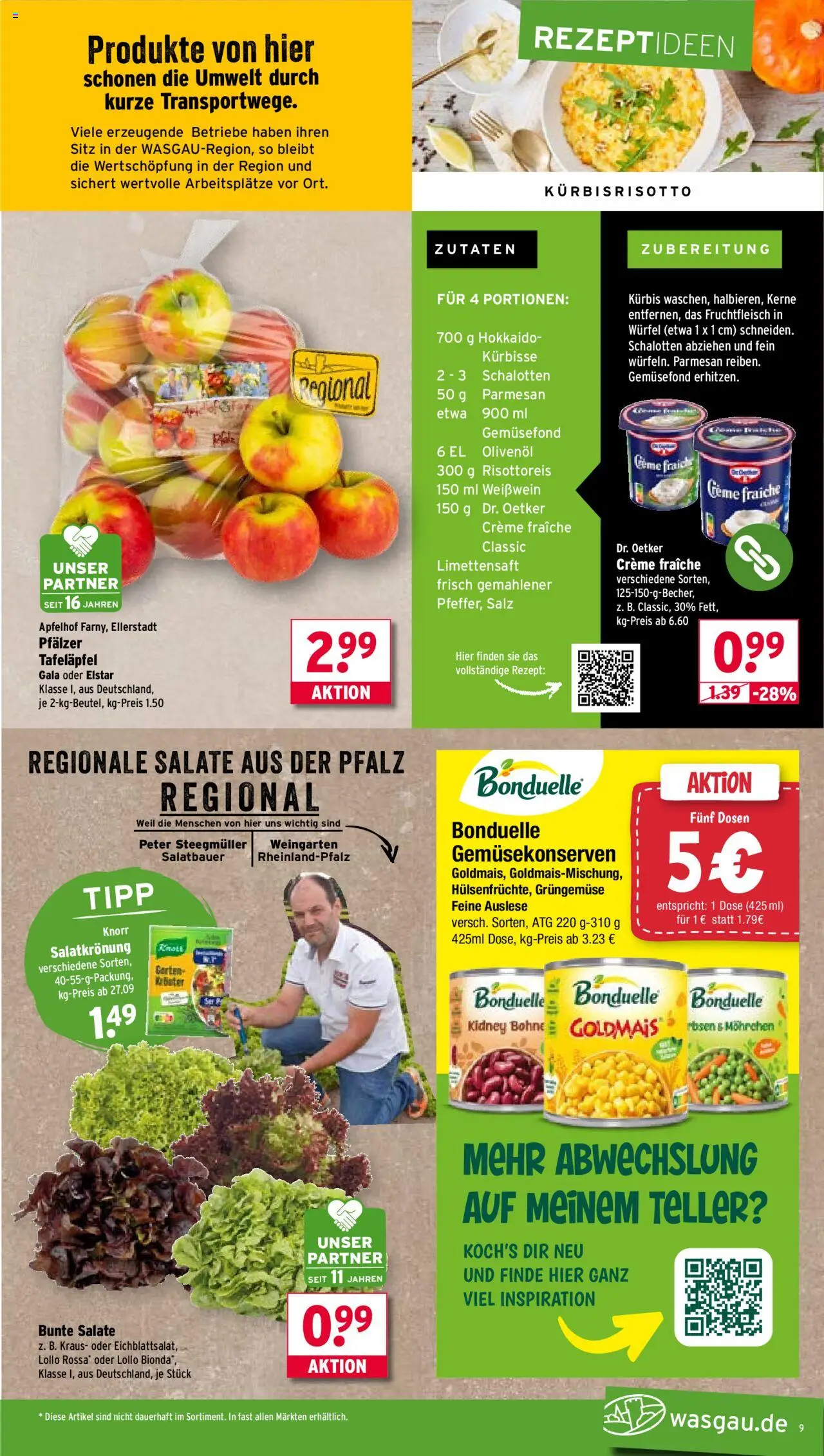Wasgau Prospekt 	 – gültig ab 29.09.2025 | Seite: 9 | Produkte: Weißwein, Olivenol, Creme, Kürbis