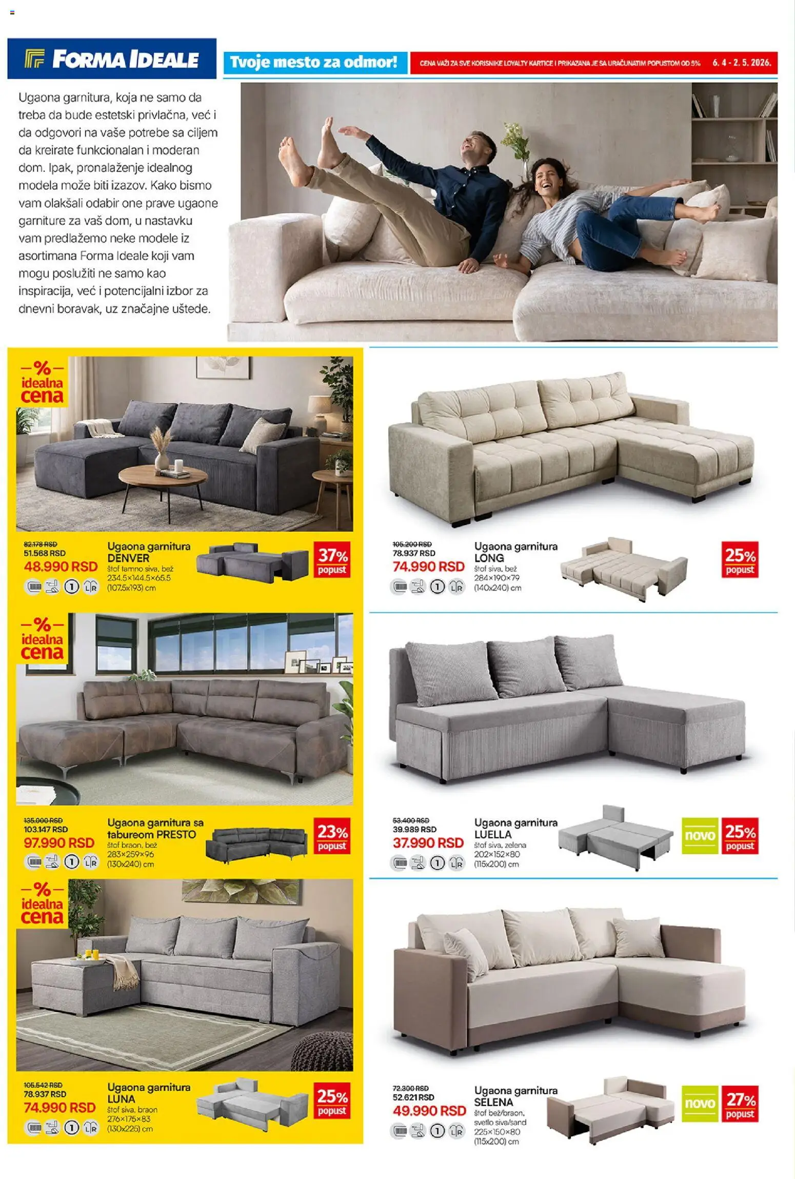 Forma Ideale katalog - važi od 06.04.2026 | Strana: 4 | Proizvode: Ugaona garnitura