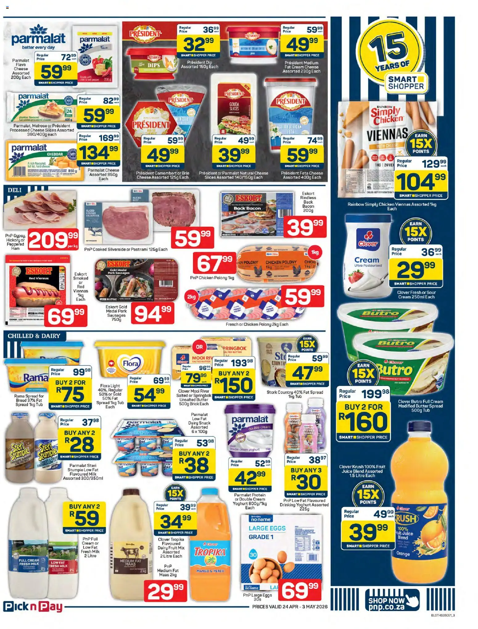 New Pick n Pay catalogue – valid from 24.04.2026 | Page: 3 | Products: Yoghurt, Milk, Butter, Fat spread