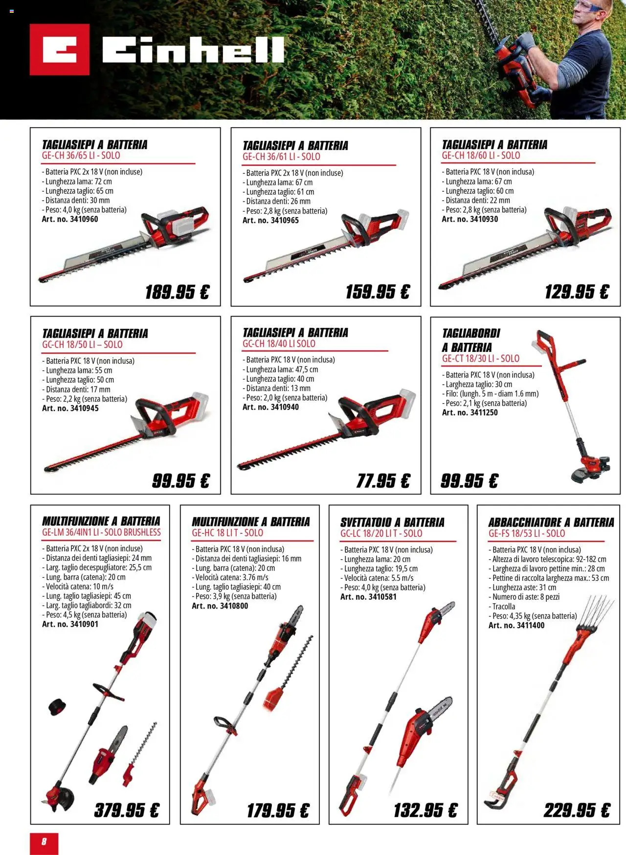 Volantino Einhell del 01.10.2025 | Pagina: 8 | Prodotti: Pettine, Tagliasiepi, Decespugliatore, Batteria