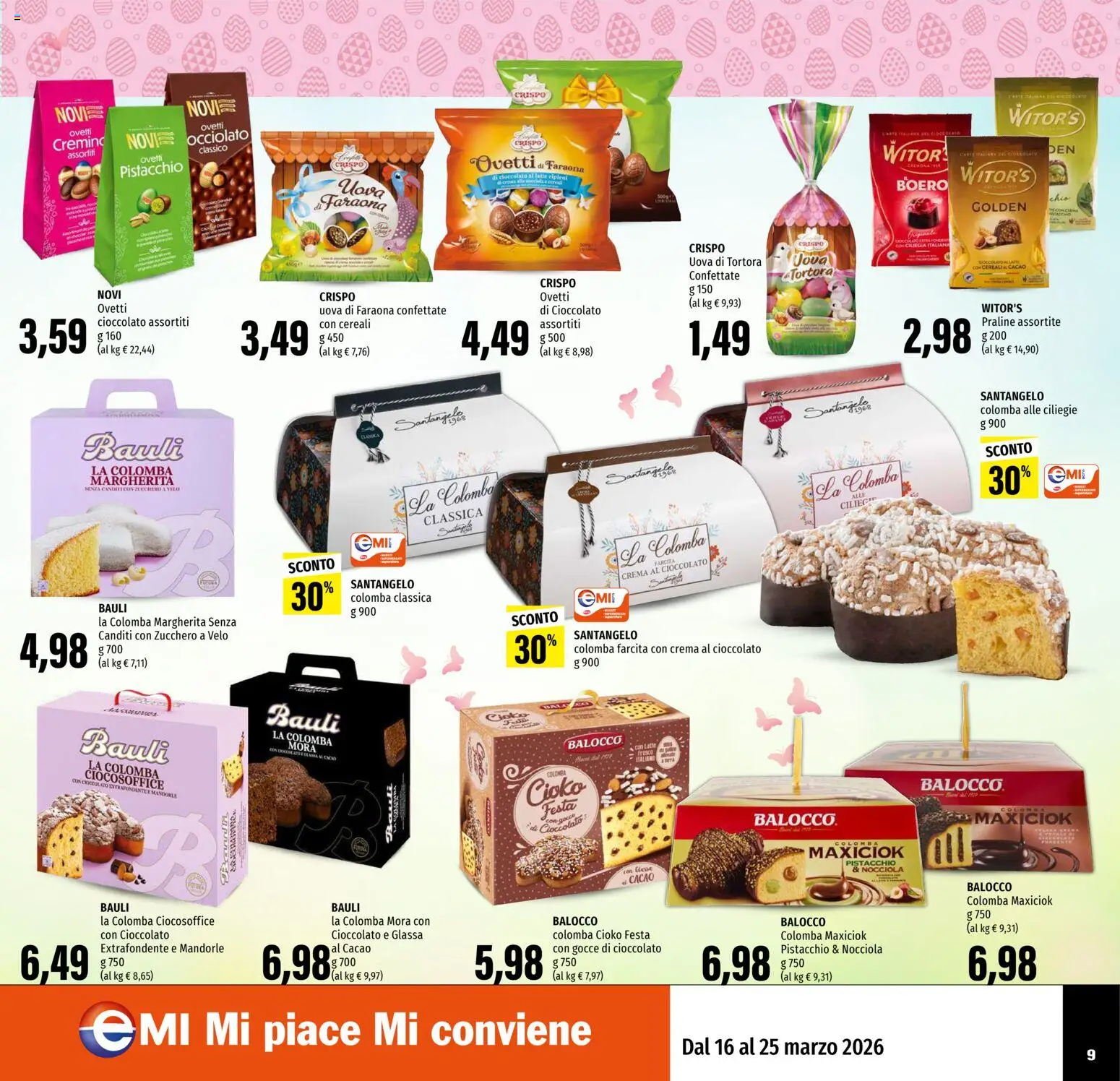 Volantino EMI del 16.03.2026 | Pagina: 9 | Prodotti: Uova, Cioccolato, Zucchero, Latte