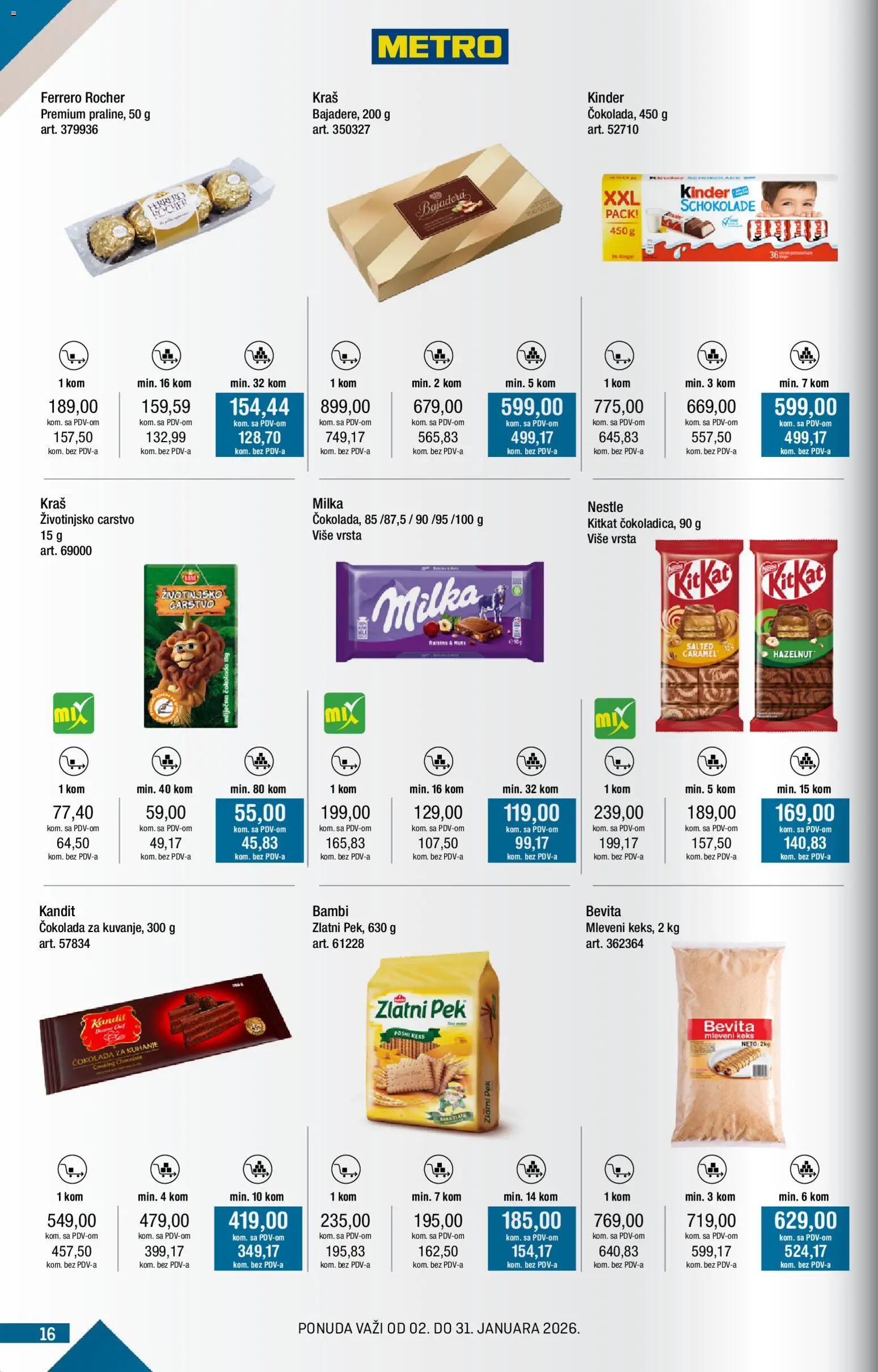 Metro katalog - važi od 02.01.2026 | Strana: 16 | Proizvode: Mleveni keks, Milka, Čokolada, Ferrero