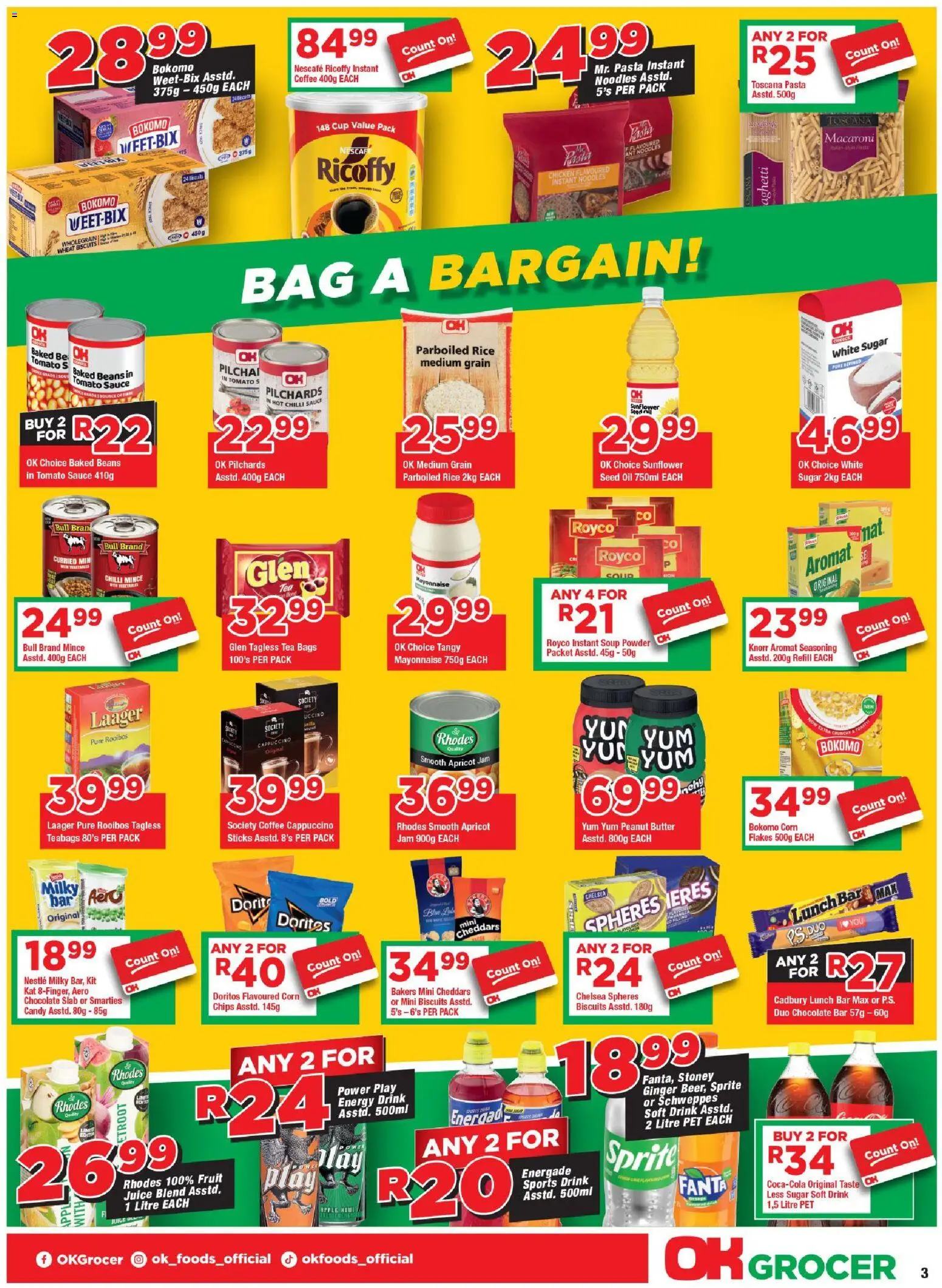 New OK Foods catalogue – valid from 15.04.2026 | Page: 3 | Products: Pilchards, Beans, Rice, Pasta