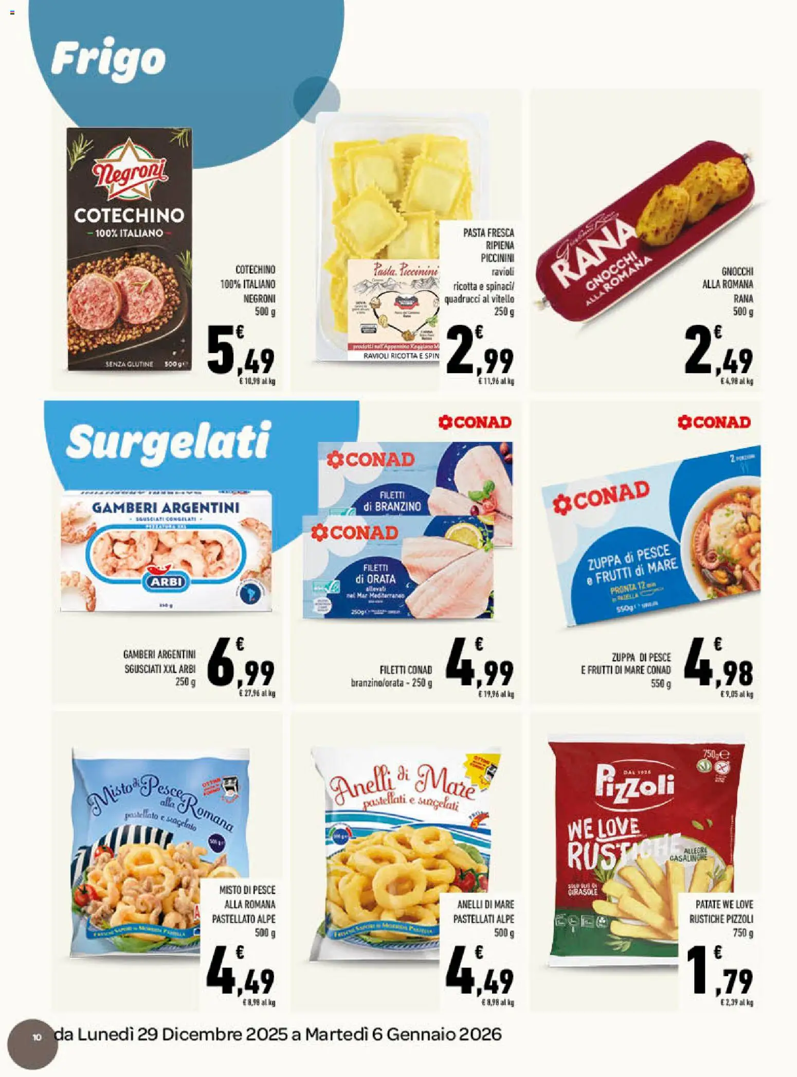 Volantino Conad del 29.12.2025 | Pagina: 10 | Prodotti: Gamberi, Patate, Ricotta, Gnocchi